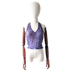 Vintage 1930's Halter Neck Blouse Purple Sequin Art Deco Halter Neck UK 10-12
