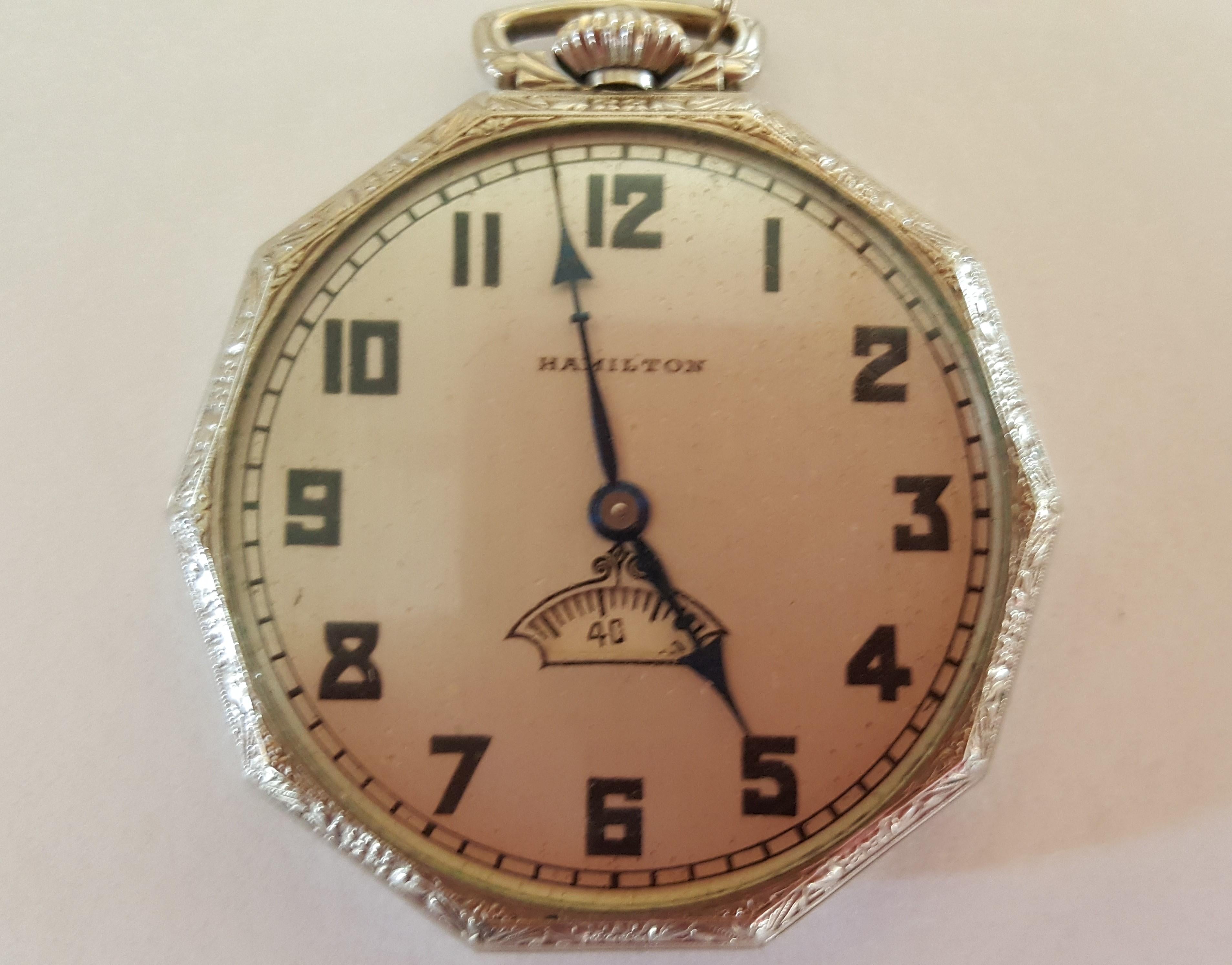 Women's or Men's 1930s Hamilton 14 Karat Gold Filled Pocket Watch, Grade 912, Rotating Second