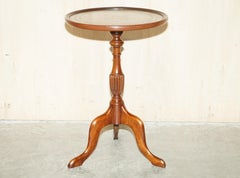 Vintage 1930s Hardwood Heritage Green Leather Tripod Side End Lamp Wine Table