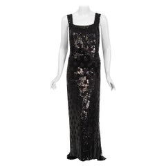 Henri Bendel Couture Lila Seide & Schwarzes Vintage-Kleid mit Deko-Dots aus Seide mit Pailletten, 1930er Jahre