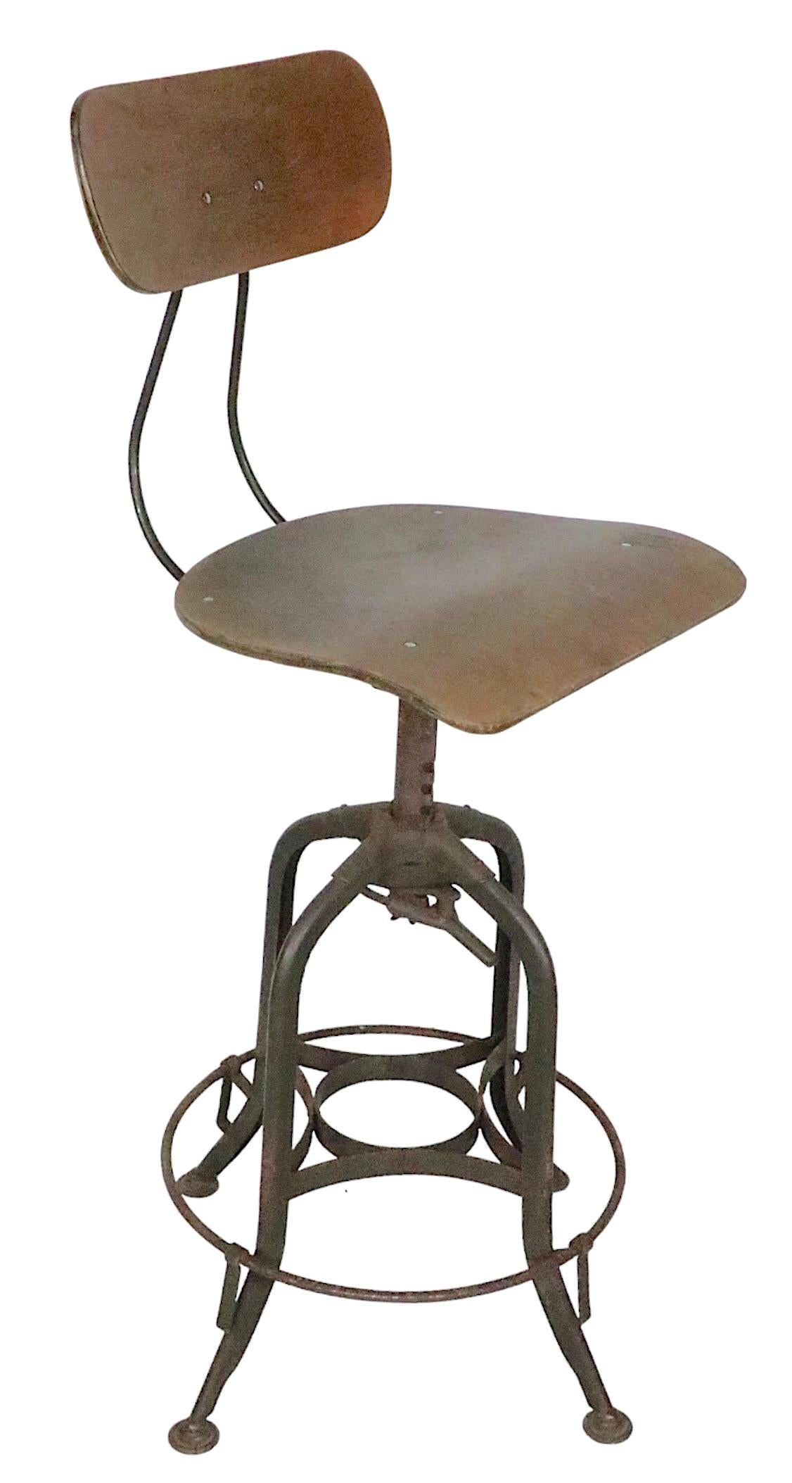 Mid-20th Century Vintage 1930s Industrial Rask Work Drafting Stool by Toledo Furniture Company