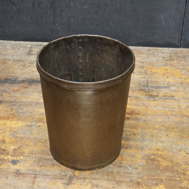 Vintage 1930s Industrial Rolled Vulcanized Fiber Wastebasket Trash Can