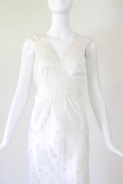 Vintage 1930s Ivory Rayon Satin Floral Print Nightgown UK 8 US 4