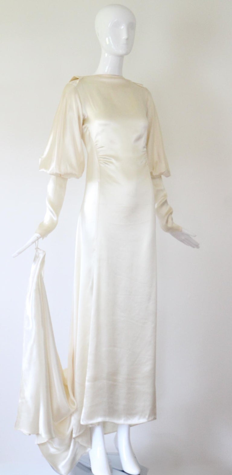Ivory Satin Vintage 1930's Ivory Satin Button Back Gown UK 8-10 US 4-6 Ivory Satin Vintage 1930's Ivory Satin Button Back Gown UK 8-10 US 4-6