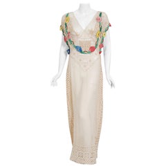 Vintage 1930
s Ivory Sheer Mixed-Lace Floral Applique Bias Cut Bridal Gown Vintage 1930
s Ivory Sheer Mixed-Lace Floral Applique Bias Cut Bridal Gown