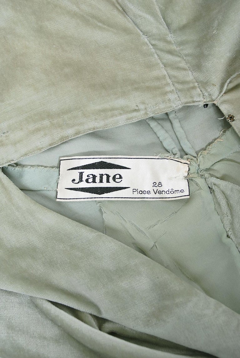 Vintage 1930's Jane Regny Haute Couture Seafoam Green Silk Velvet Bias Cut  Gown at 1stDibs