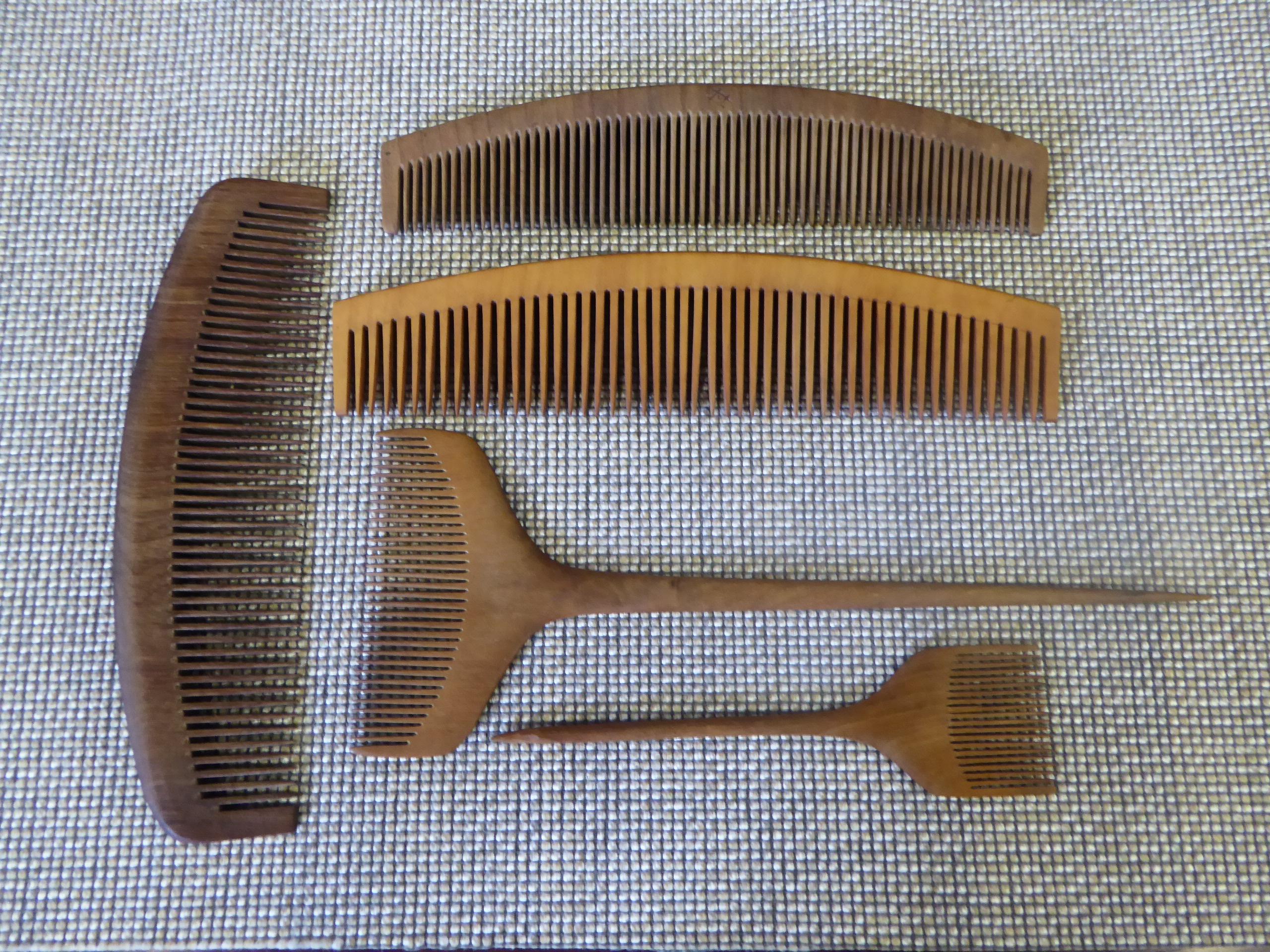 Carved Vintage 1930s Japanese Tsuge Wood Comb Collection