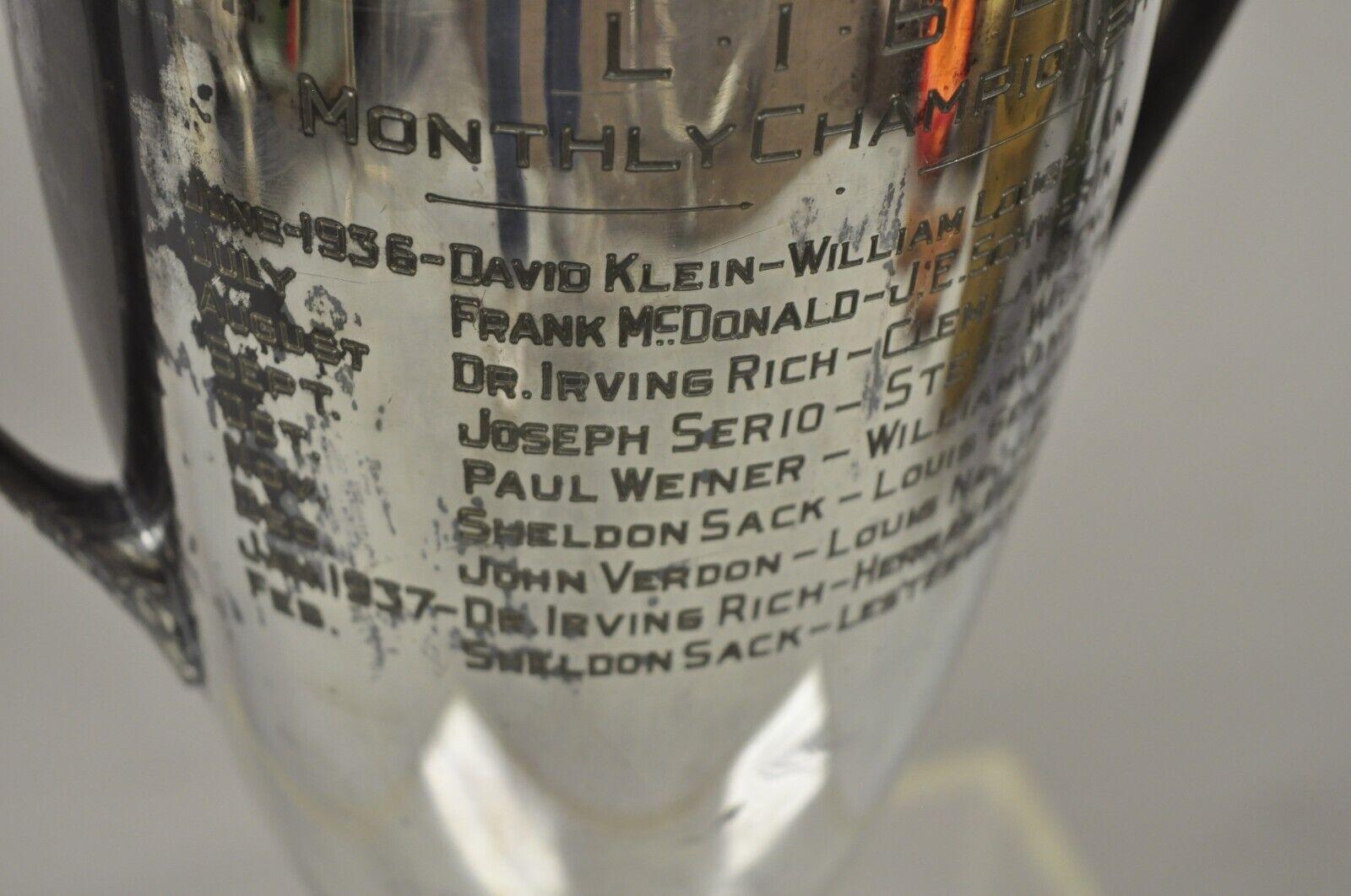 Art Deco Vintage 1930s Large Silver Plate Urn Trophy Cup Award L.I.B.L Championship