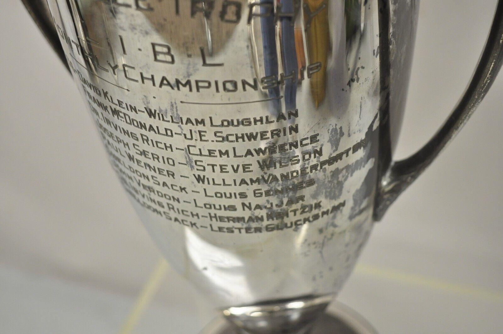 Vintage 1930s Large Silver Plate Urn Trophy Cup Award L.I.B.L Championship In Good Condition In Philadelphia, PA