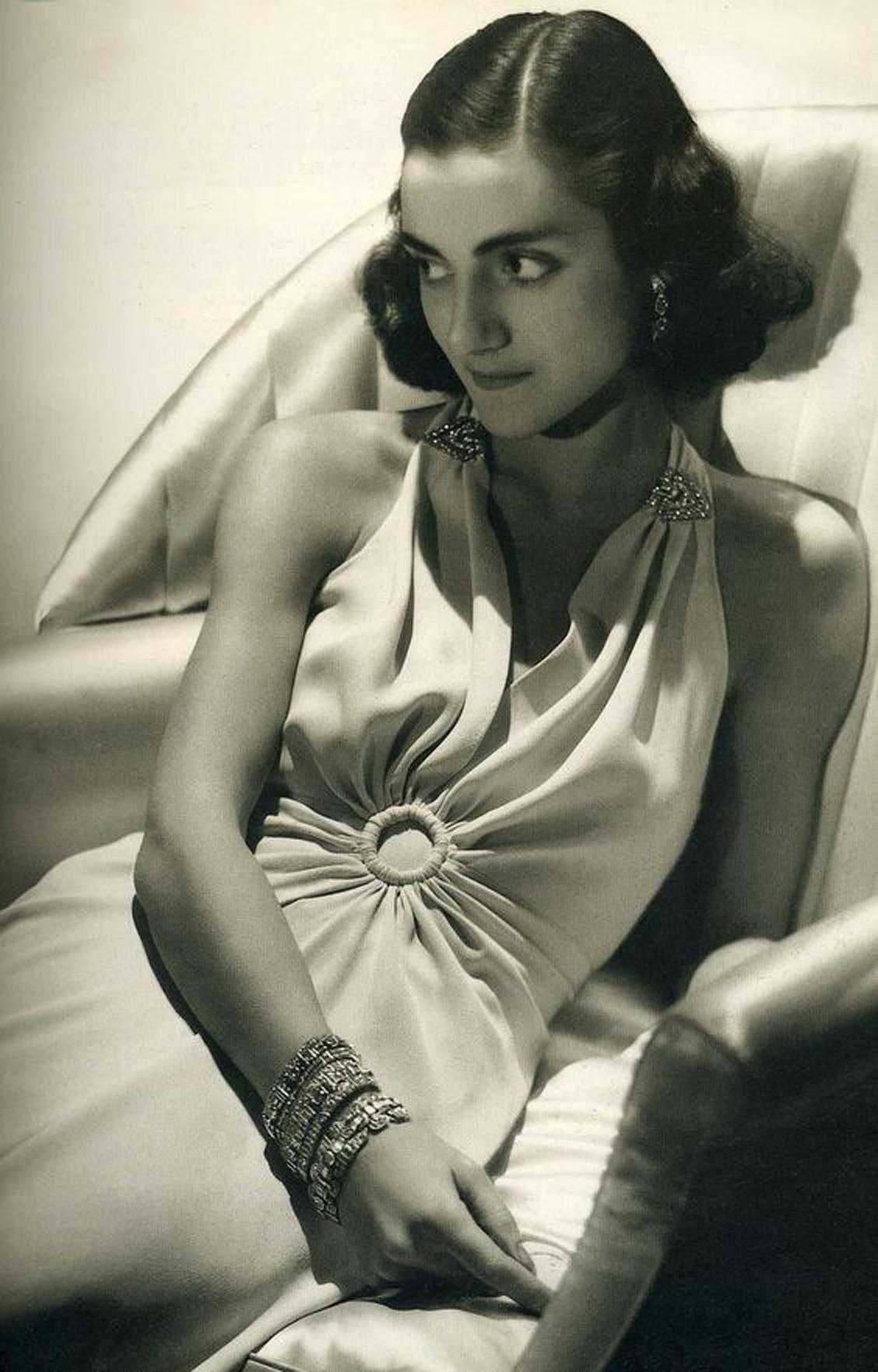 Vintage 1930's Lewis Aronson Couture Floral Ruched Silk Velvet Bias-Cut Gown  1
