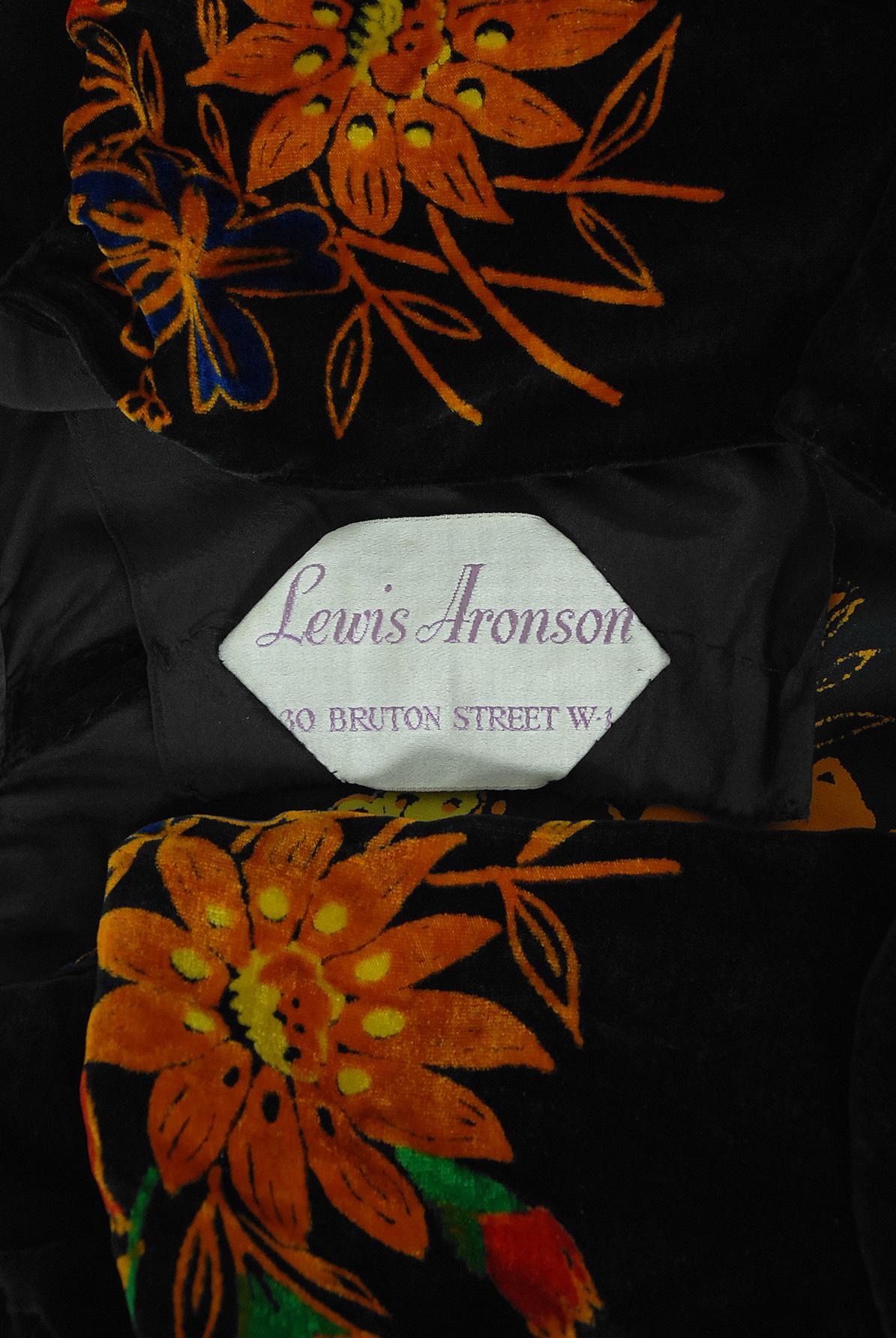 Vintage 1930's Lewis Aronson Couture Floral Ruched Silk Velvet Bias-Cut Gown  12