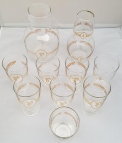 Vintage 1930s Libbey Gold Laurel Leaf Monogram "P" Glassware Set, Set of 12