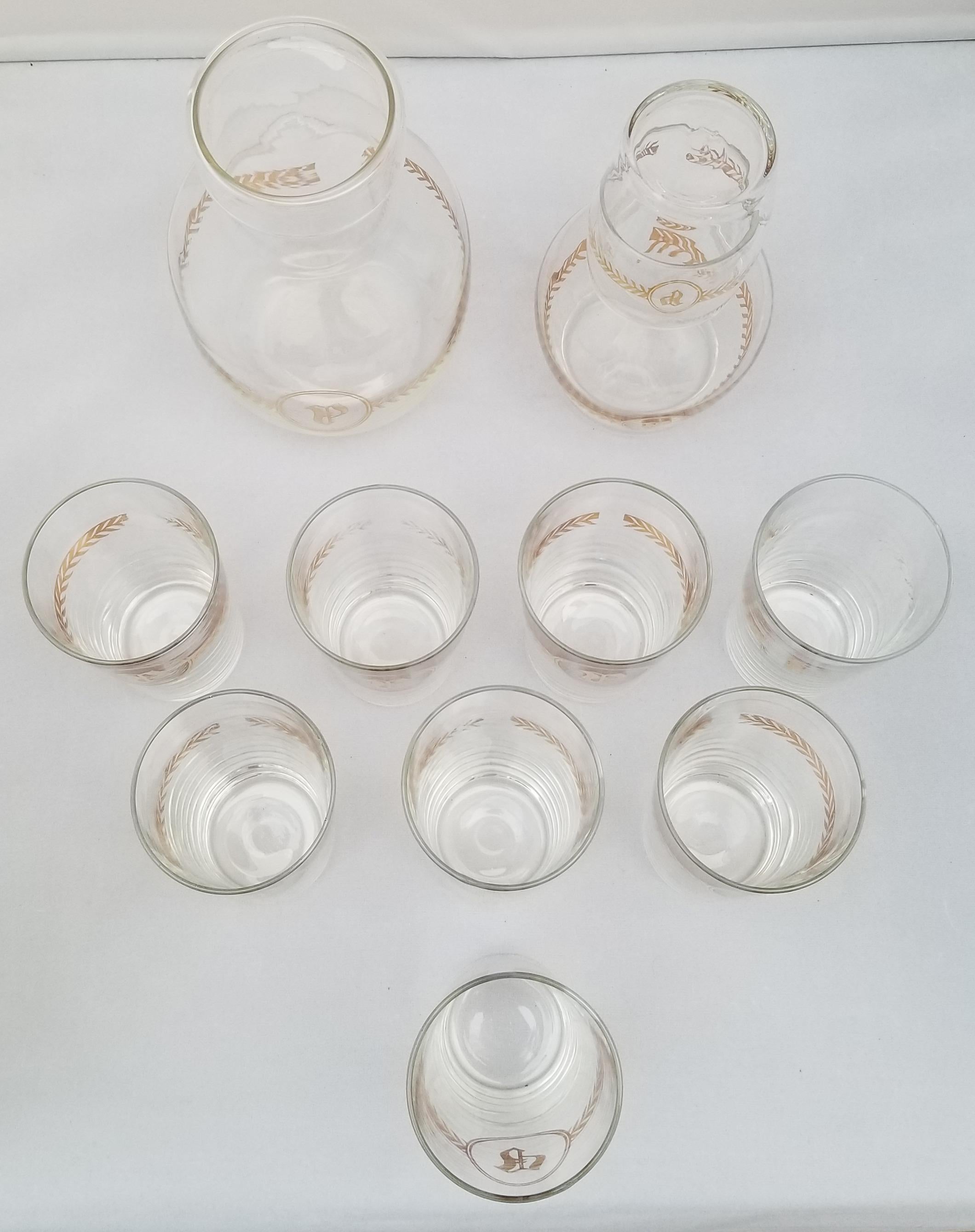 Unknown Vintage 1930s Libbey Gold Laurel Leaf Monogram 