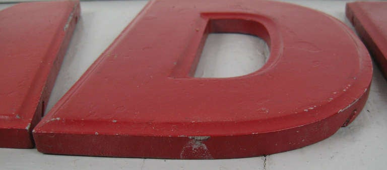 Art Deco Vintage 1930s Metal Red Letters Signage Sign For Sale