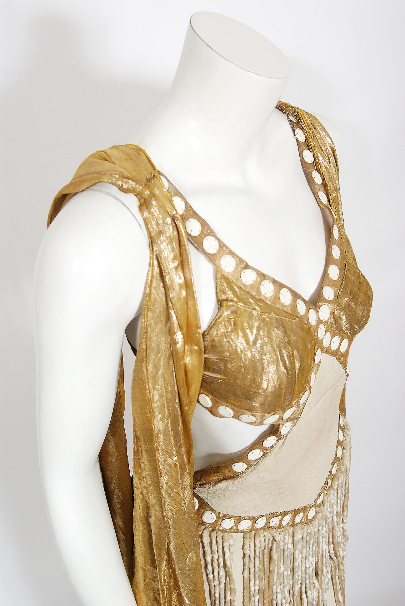 Vintage 1930's Metallic Gold Lamé Cut-Out Chenille Fringe Stage Costume Gown 2
