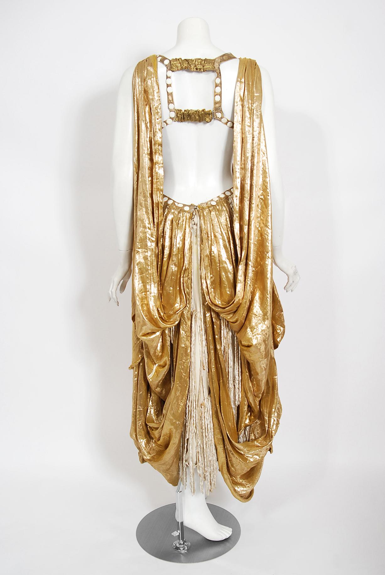 Vintage 1930's Metallic Gold Lamé Cut-Out Chenille Fringe Stage Costume Gown 4