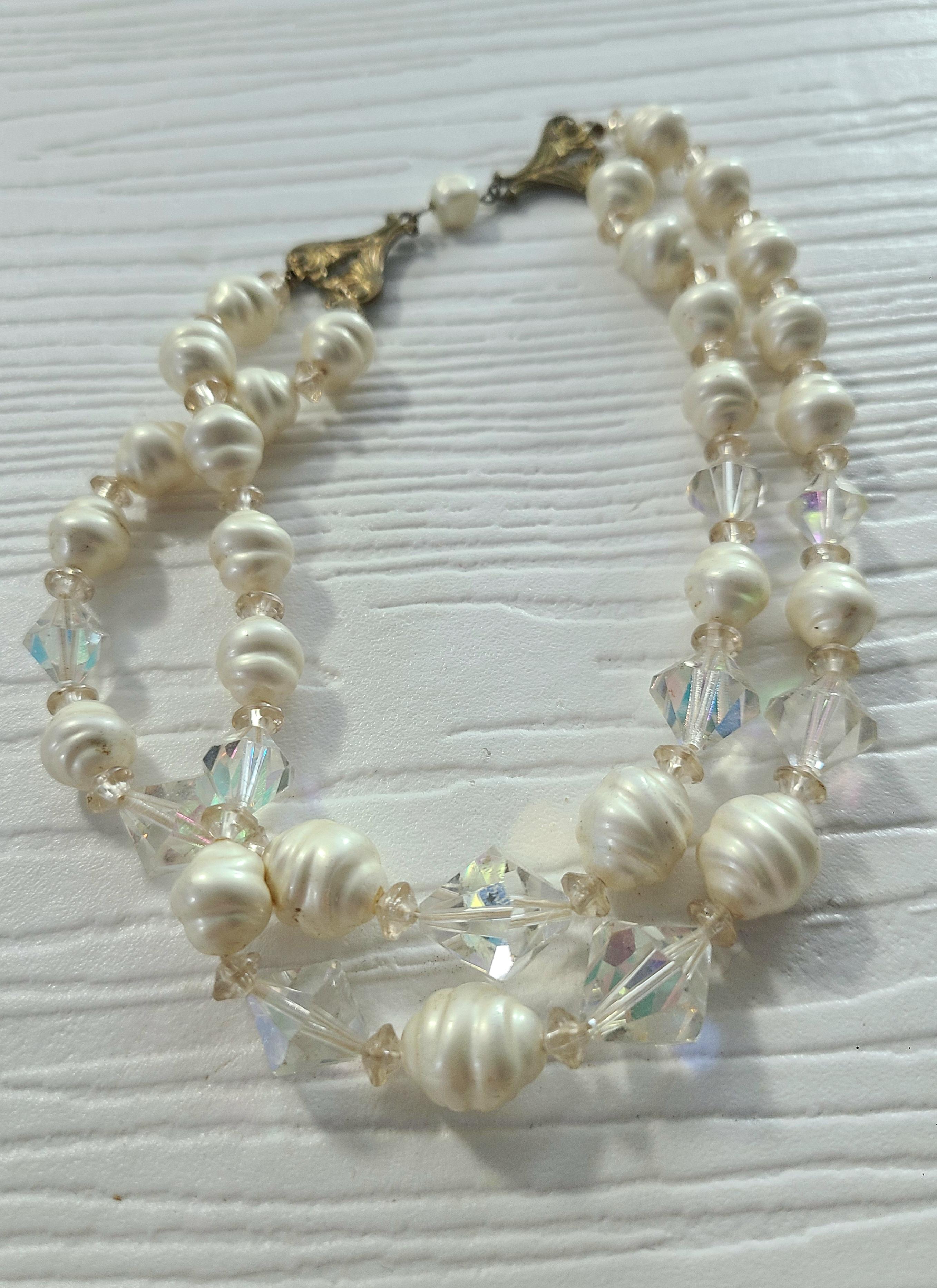 Baroque Vintage 1930's Miriam Haskell Cul Pearl & Vintage Crystal Choker For Sale