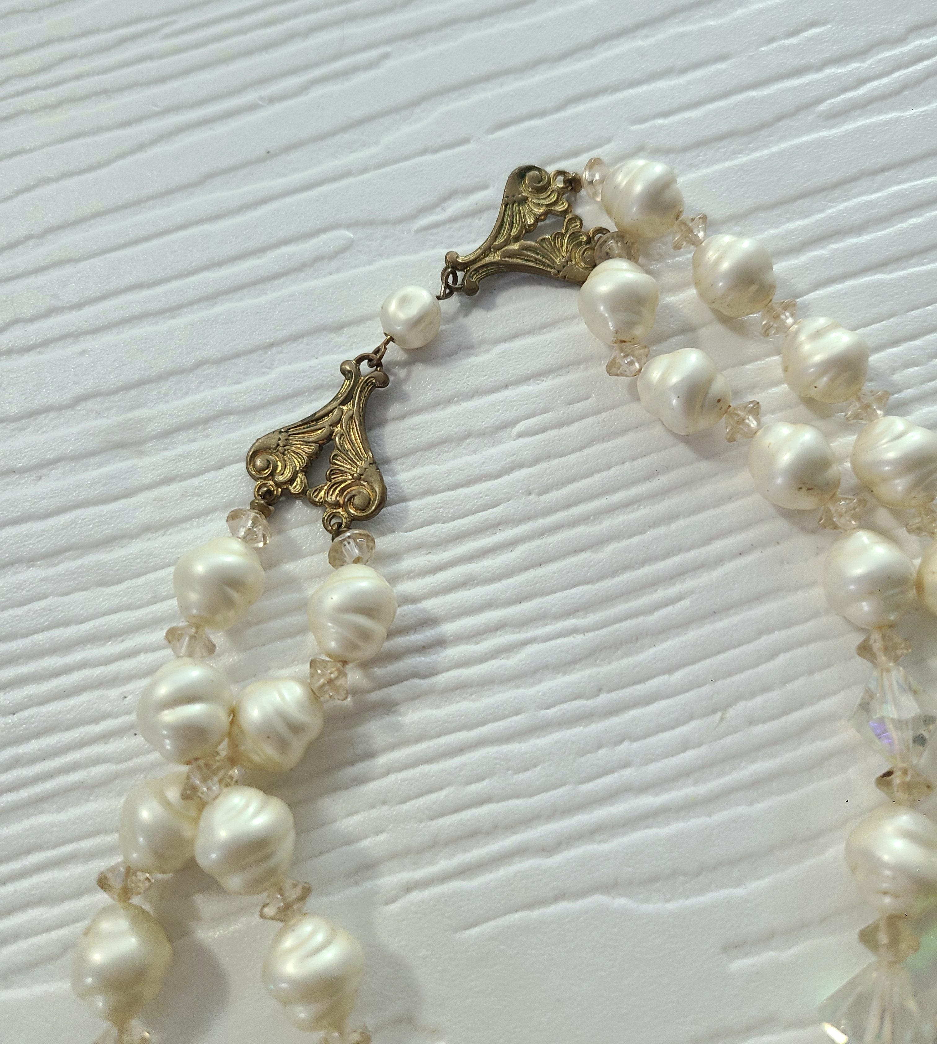 Perlina Vintage 1930 Miriam Haskell, girocollo di perle e cristalli d'epoca in vendita