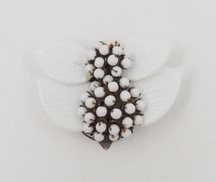 Vintage 1930s Miriam Haskell White Glass Leaves & Beads Dress Clip