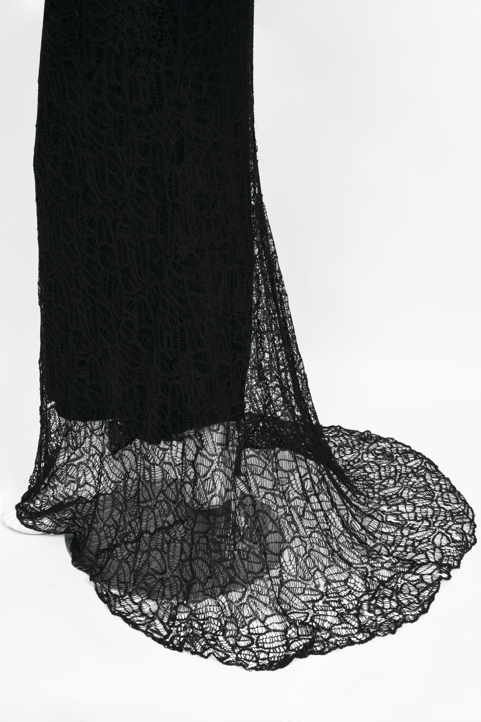 Vintage 1930's Molyneux Haute Couture Black Lace Winged Sleeve Bias-Cut Gown 7
