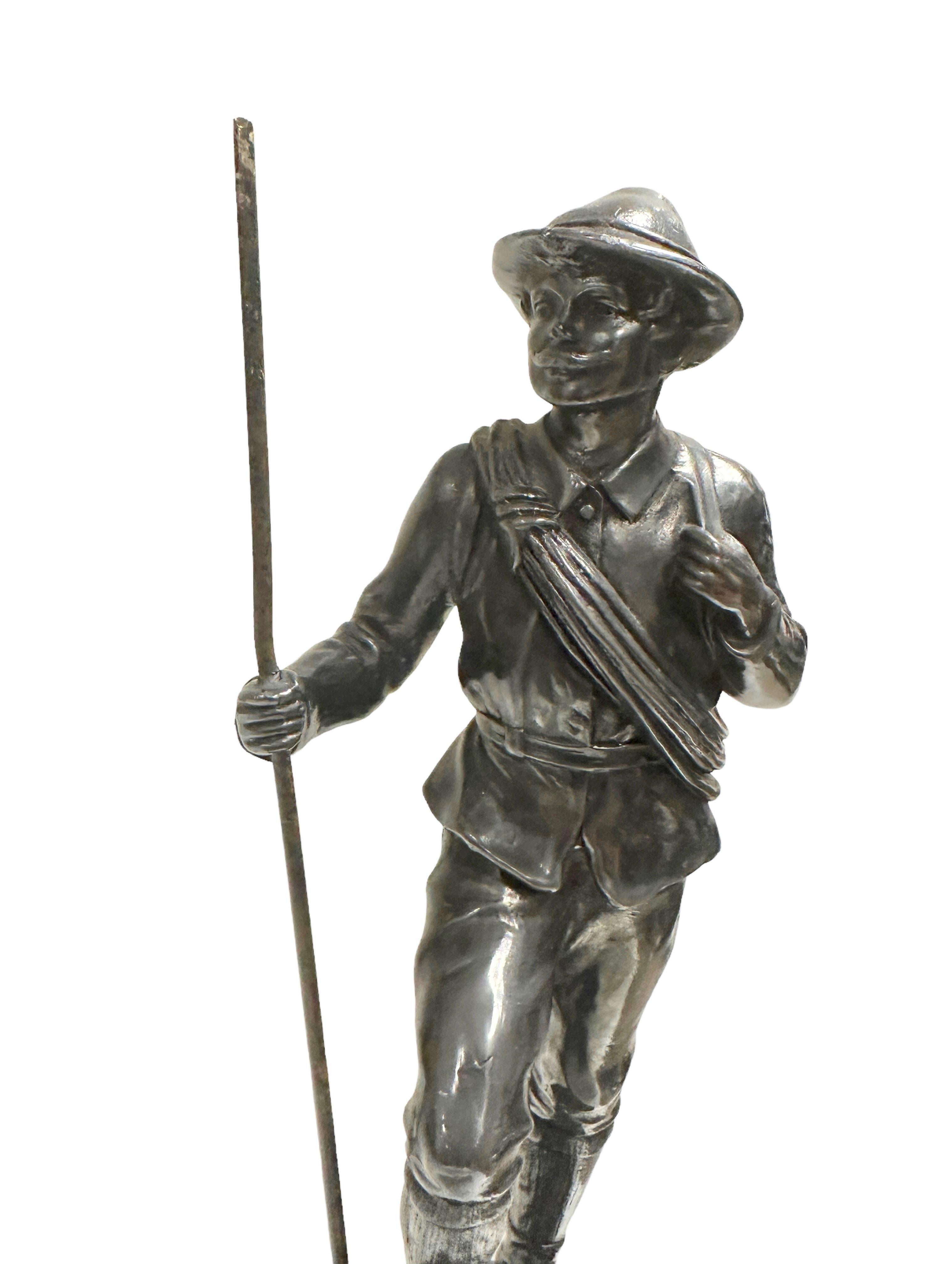 Vintage 1930s Mountain Climber on Marble Base, Metal Statue , Vintage Austria In Good Condition For Sale In Nuernberg, DE