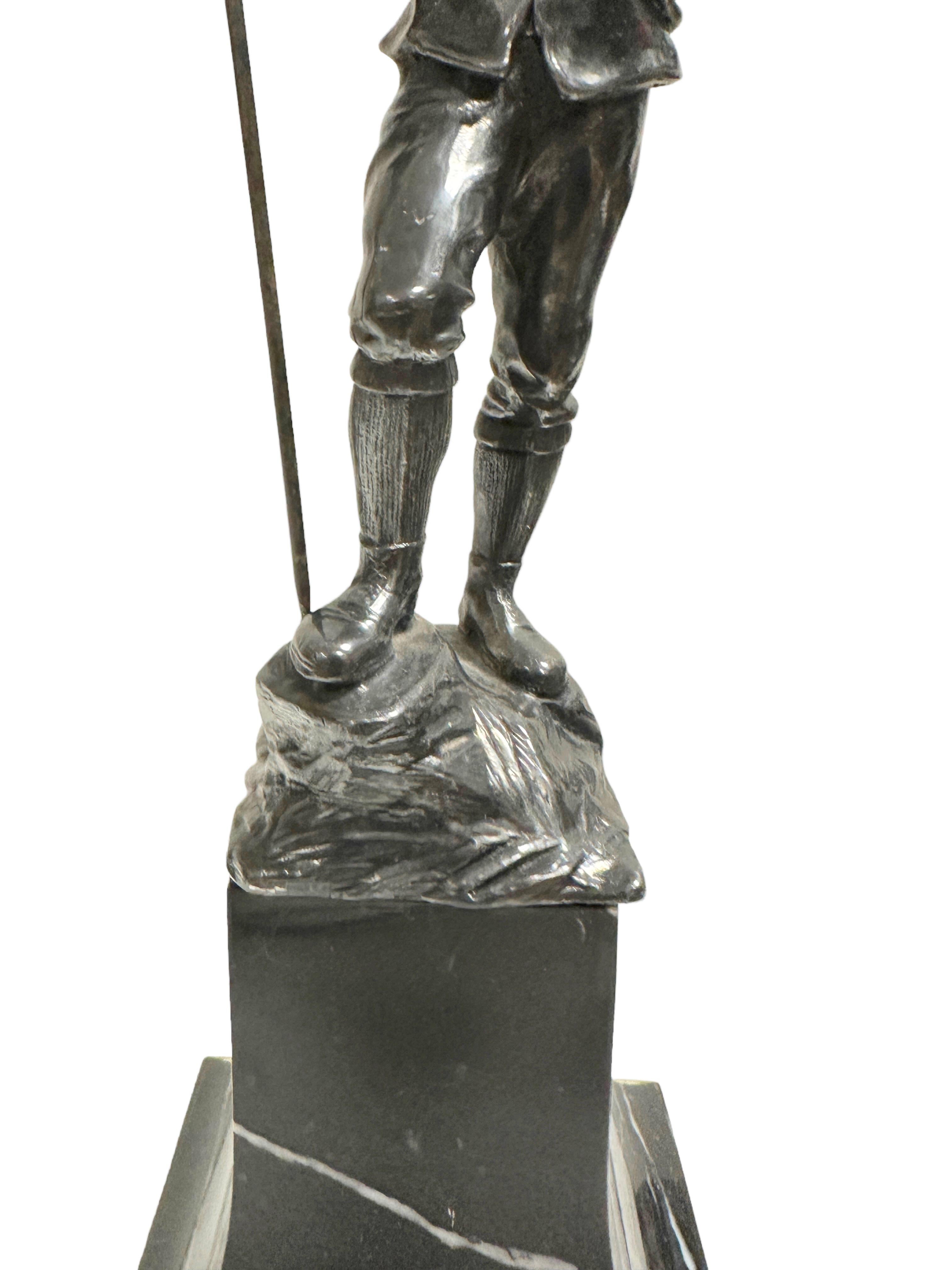 Mid-20th Century Vintage 1930s Mountain Climber on Marble Base, Metal Statue , Vintage Austria For Sale