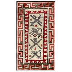 Vintage Navajo-Teppich, malerische Weberei, Flugzeugdesign in Rot, Grau, Elfenbein