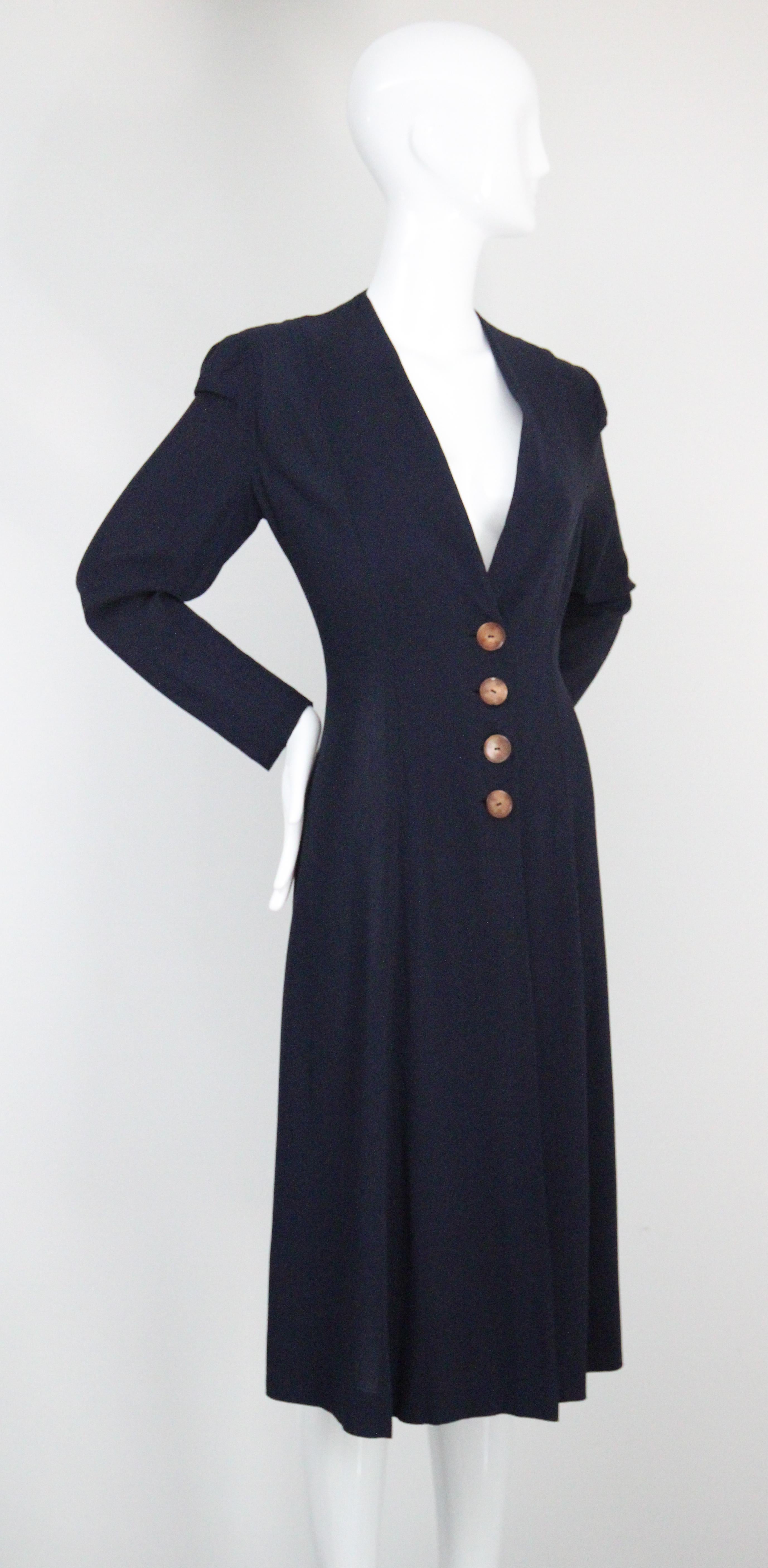 Black Vintage 1930's navy blue coat 1930's navy spring lightweight coat UK 12 US 8 For Sale
