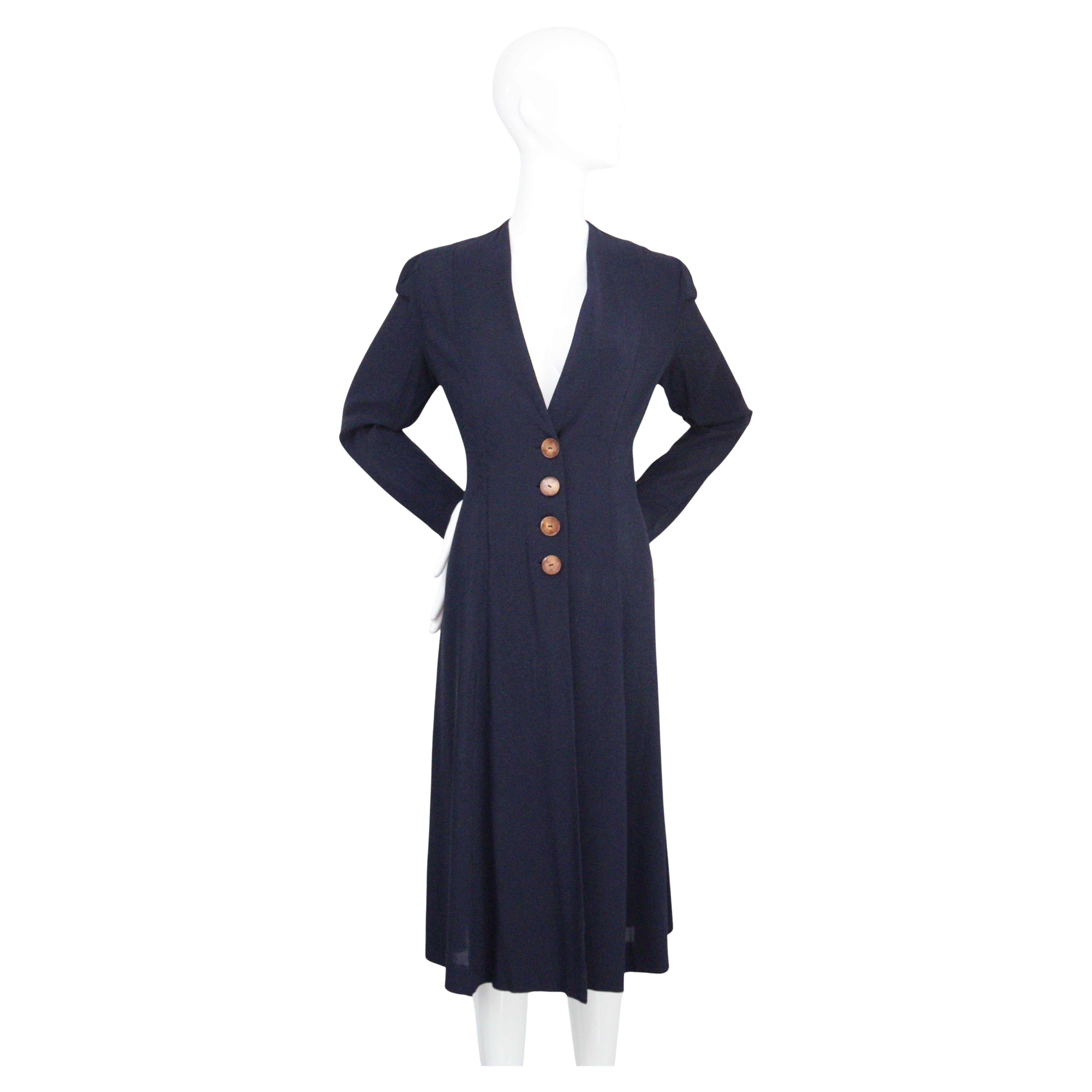 Vintage 1930's navy blue coat 1930's navy spring lightweight coat UK 12 US 8 For Sale