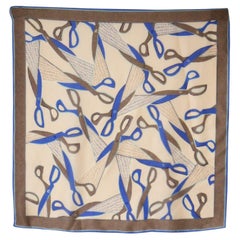 Vintage 1930s Novelty Print Silk Scarf Tailor Scissors Print Art Deco Neck Scarf