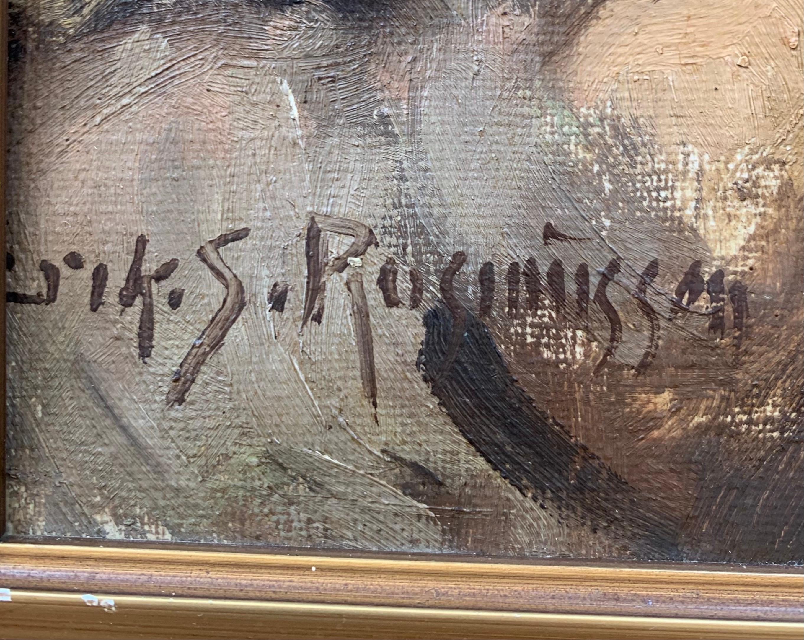 Vintage-Porträt eines Mannes mit Schilfrohr von Erik S. Rasmussen, Öl auf Leinwand, Vintage, 1930er Jahre im Angebot 2