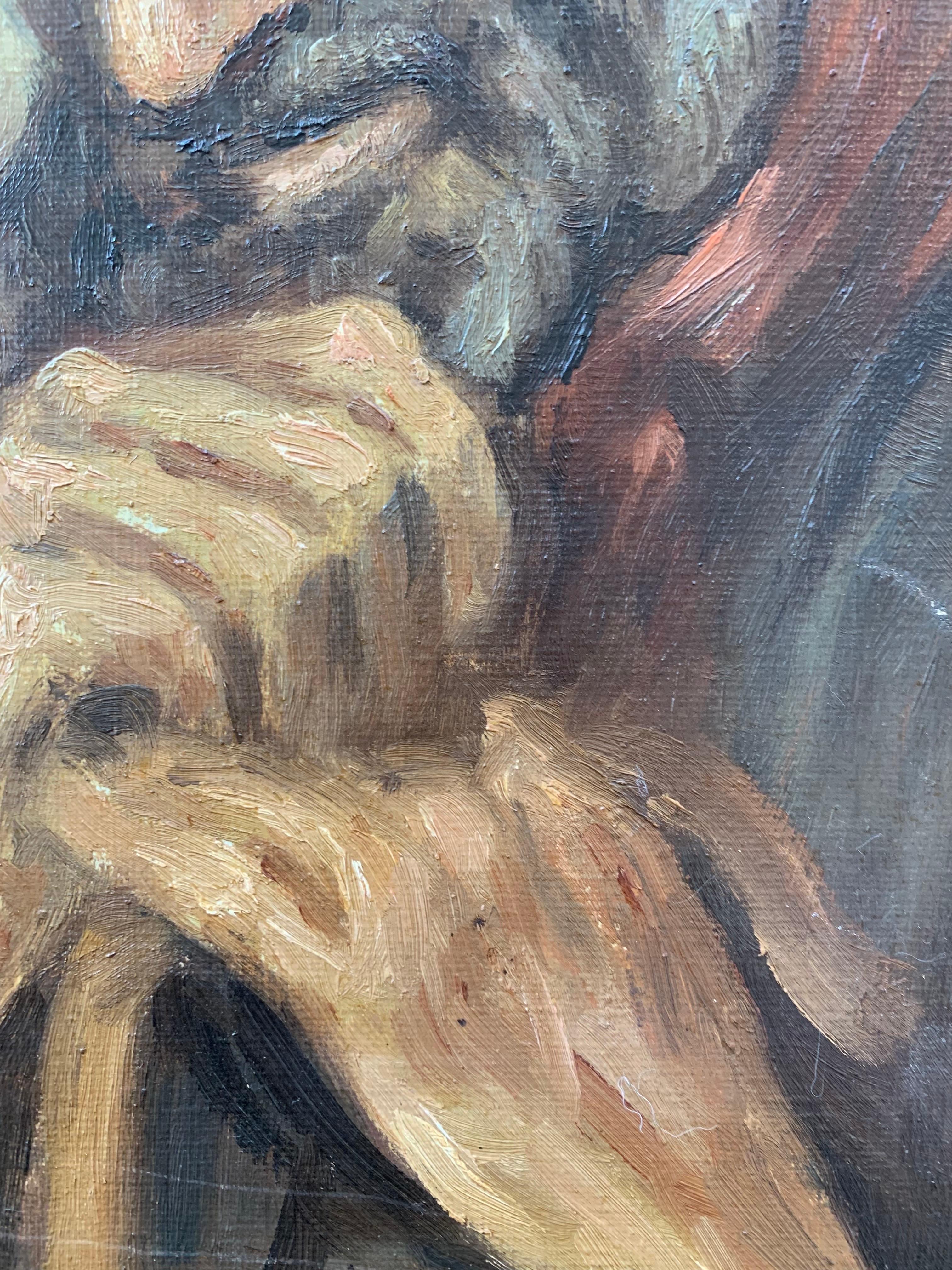 Vintage-Porträt eines Mannes mit Schilfrohr von Erik S. Rasmussen, Öl auf Leinwand, Vintage, 1930er Jahre im Zustand „Gut“ im Angebot in Ebberup, DK