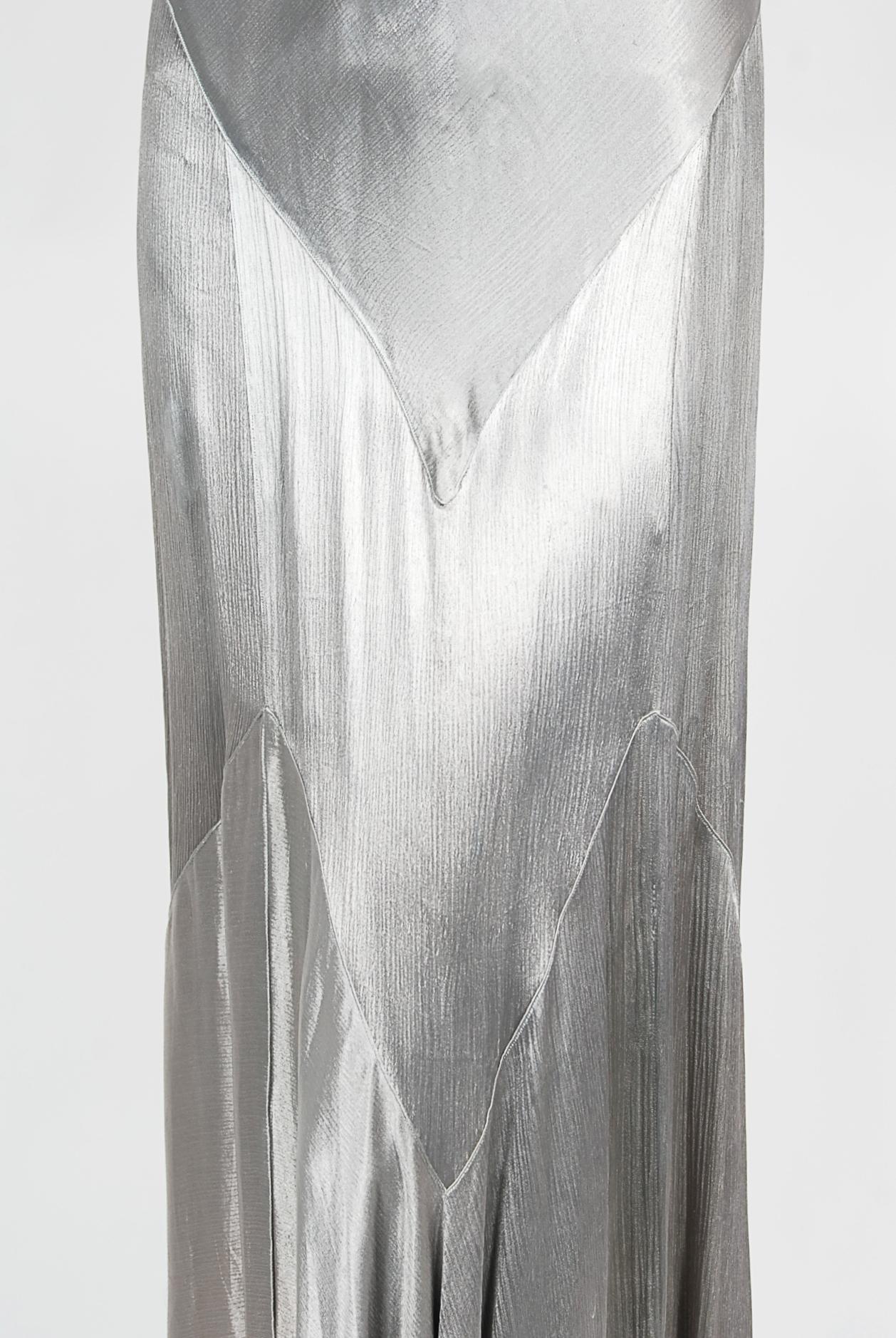 Vintage 1930's Old Hollywood Silver Satin Bias-Cut Gown & Flutter-Sleeve Jacket 3