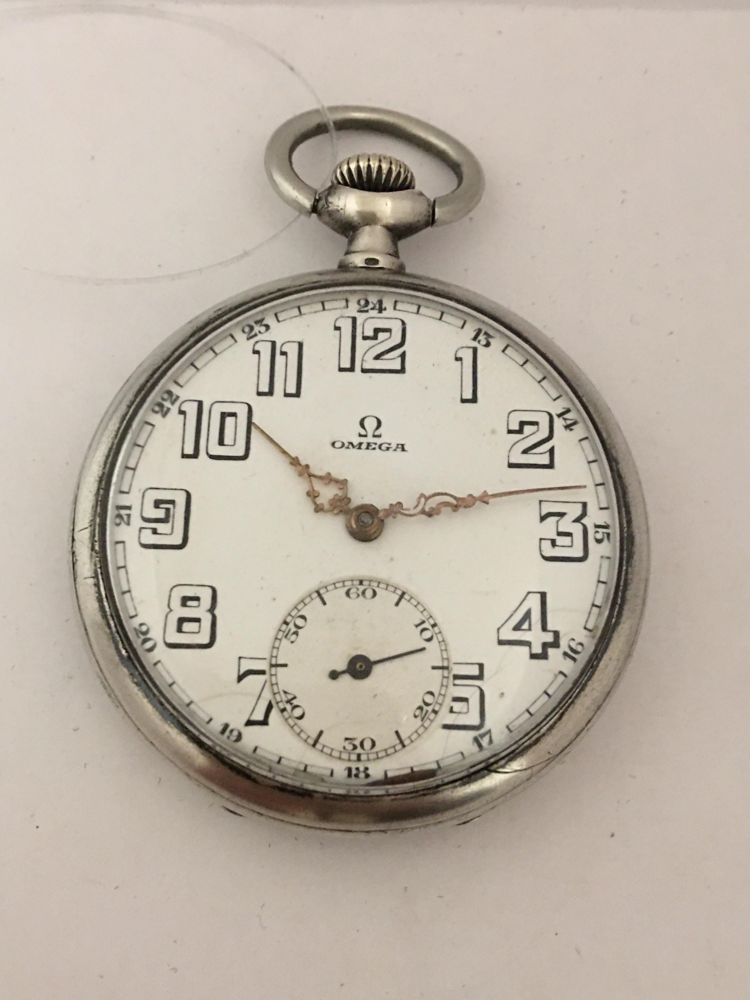 Vintage 1930s Omega Silver Pocket Watch 8
