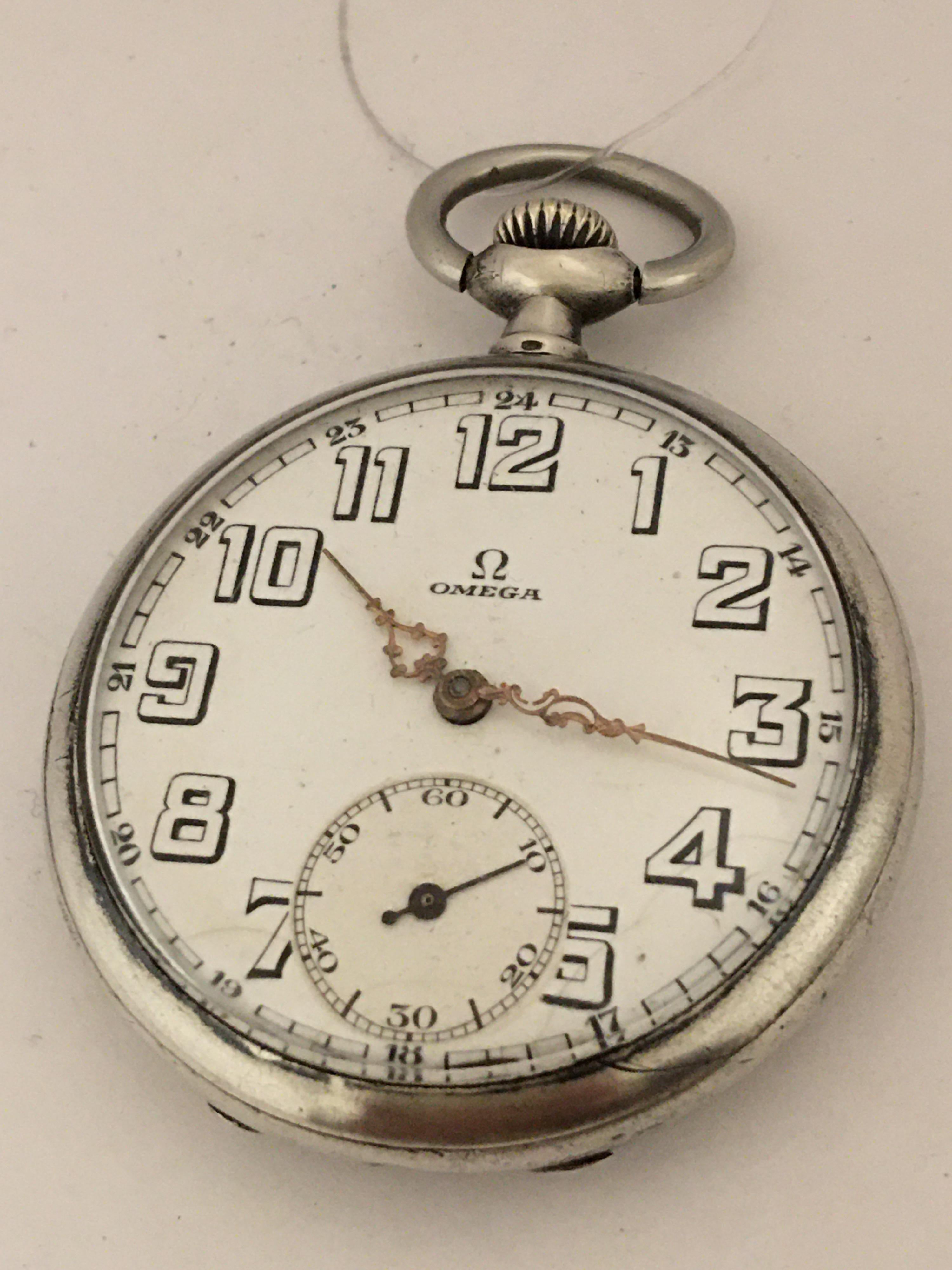 Women's or Men's Vintage 1930s Omega Silver Pocket Watch