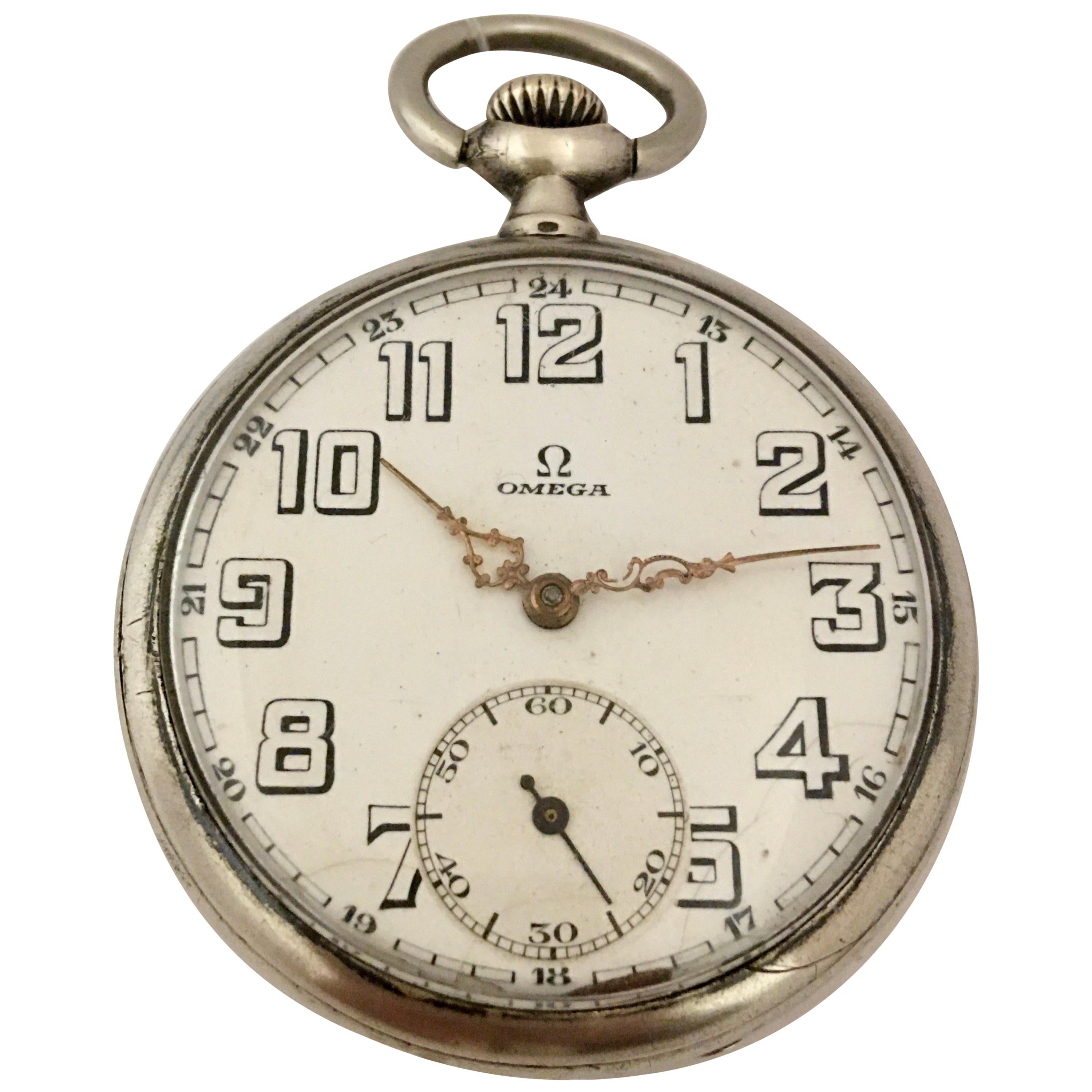 Vintage 1930s Omega Silver Pocket Watch