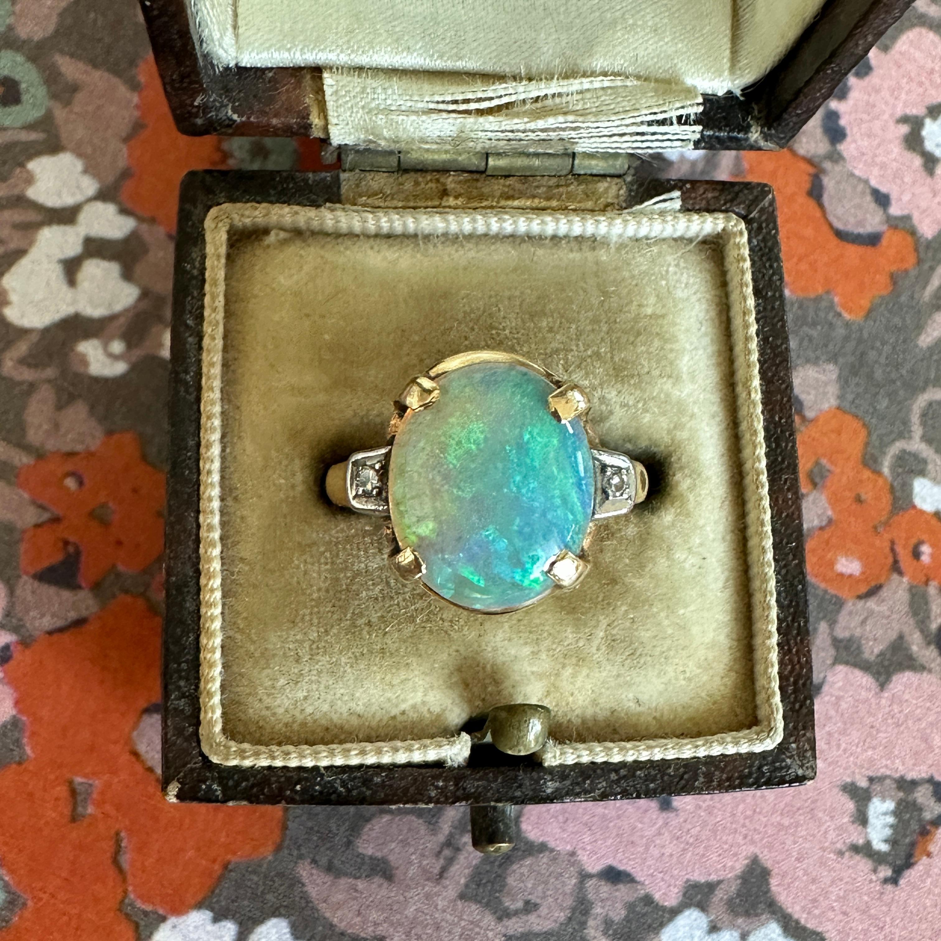 Vintage 1930's Opal Diamond 14K Gold Ring 4
