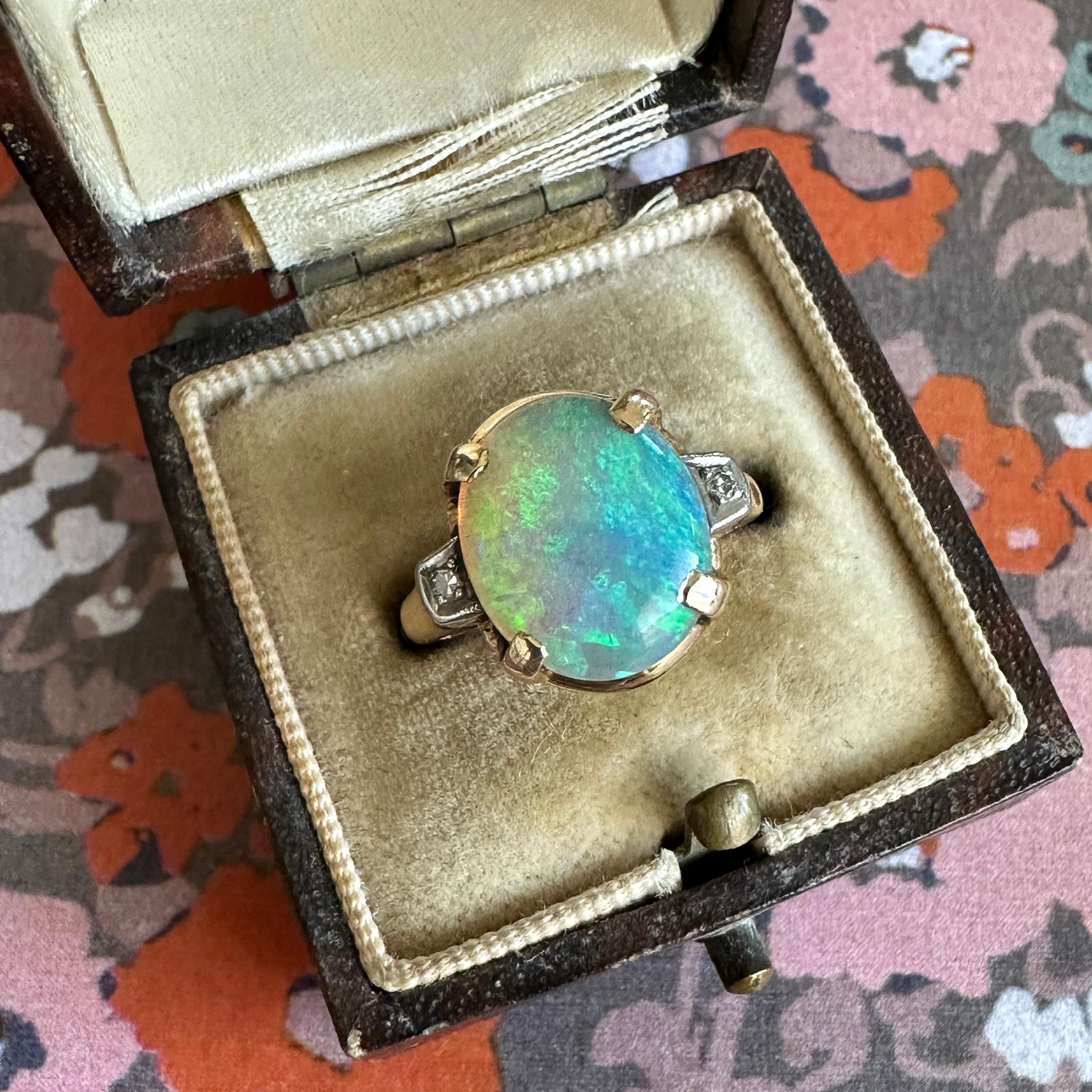 Vintage 1930's Opal Diamond 14K Gold Ring 5