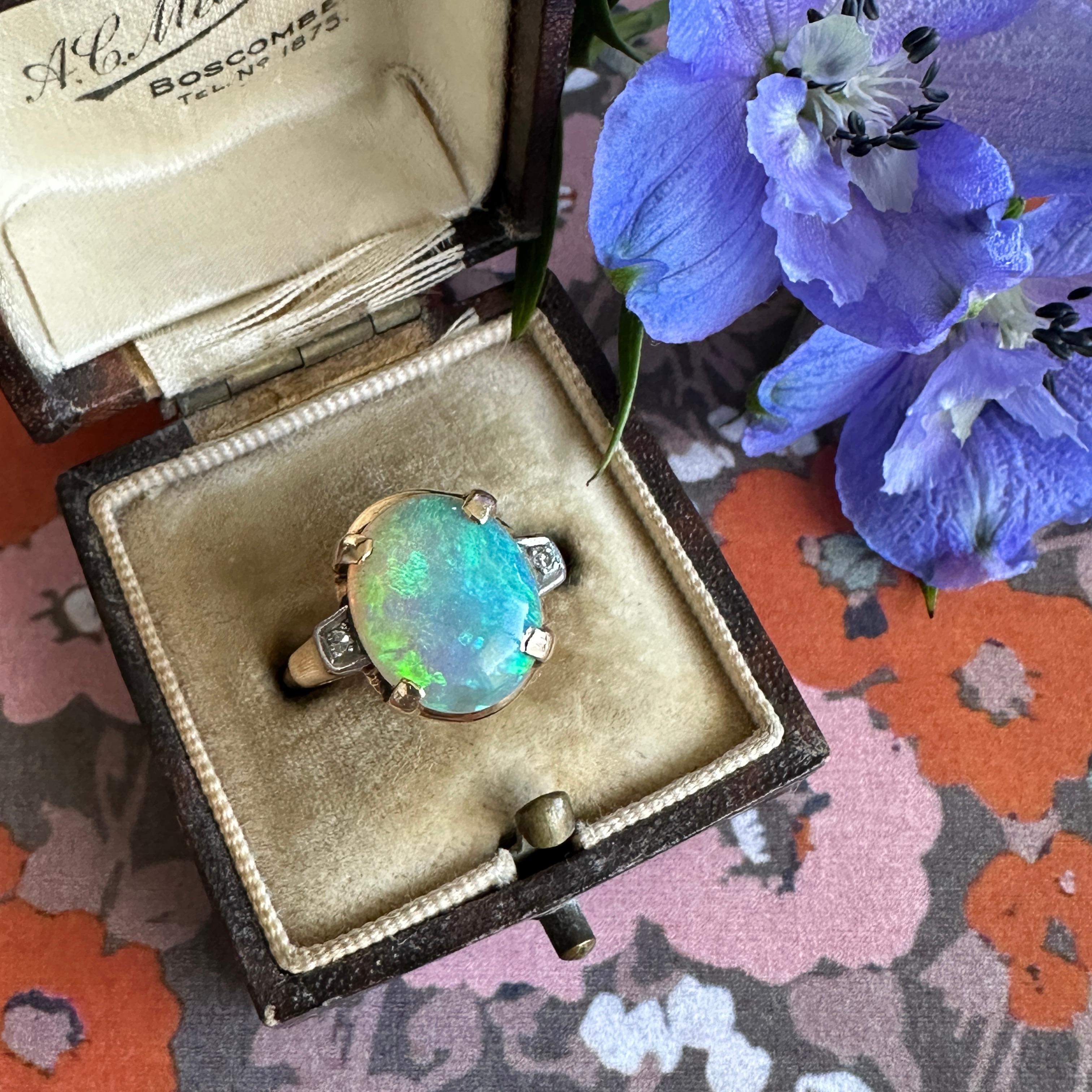 Vintage 1930's Opal Diamond 14K Gold Ring 1
