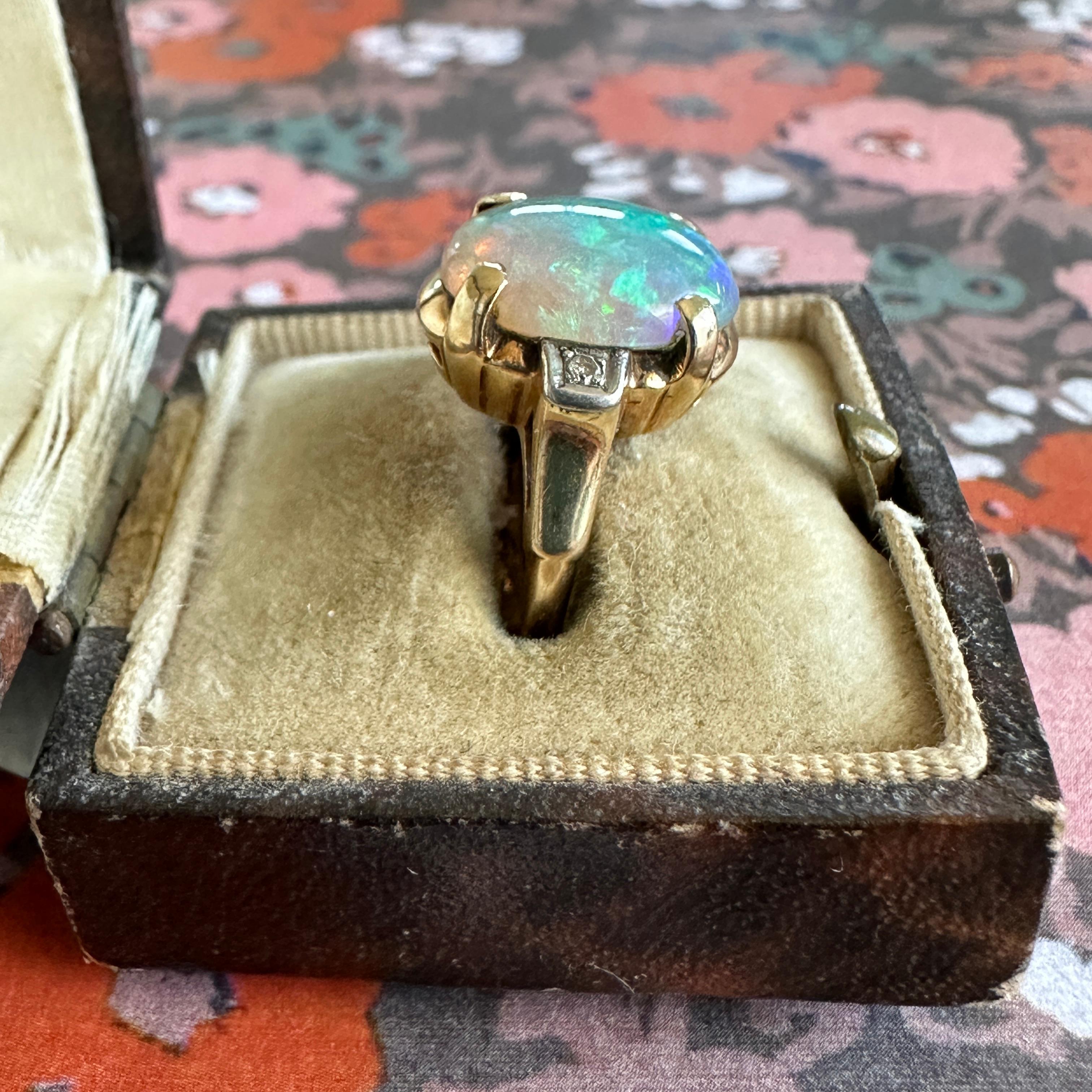 Vintage 1930's Opal Diamond 14K Gold Ring 2