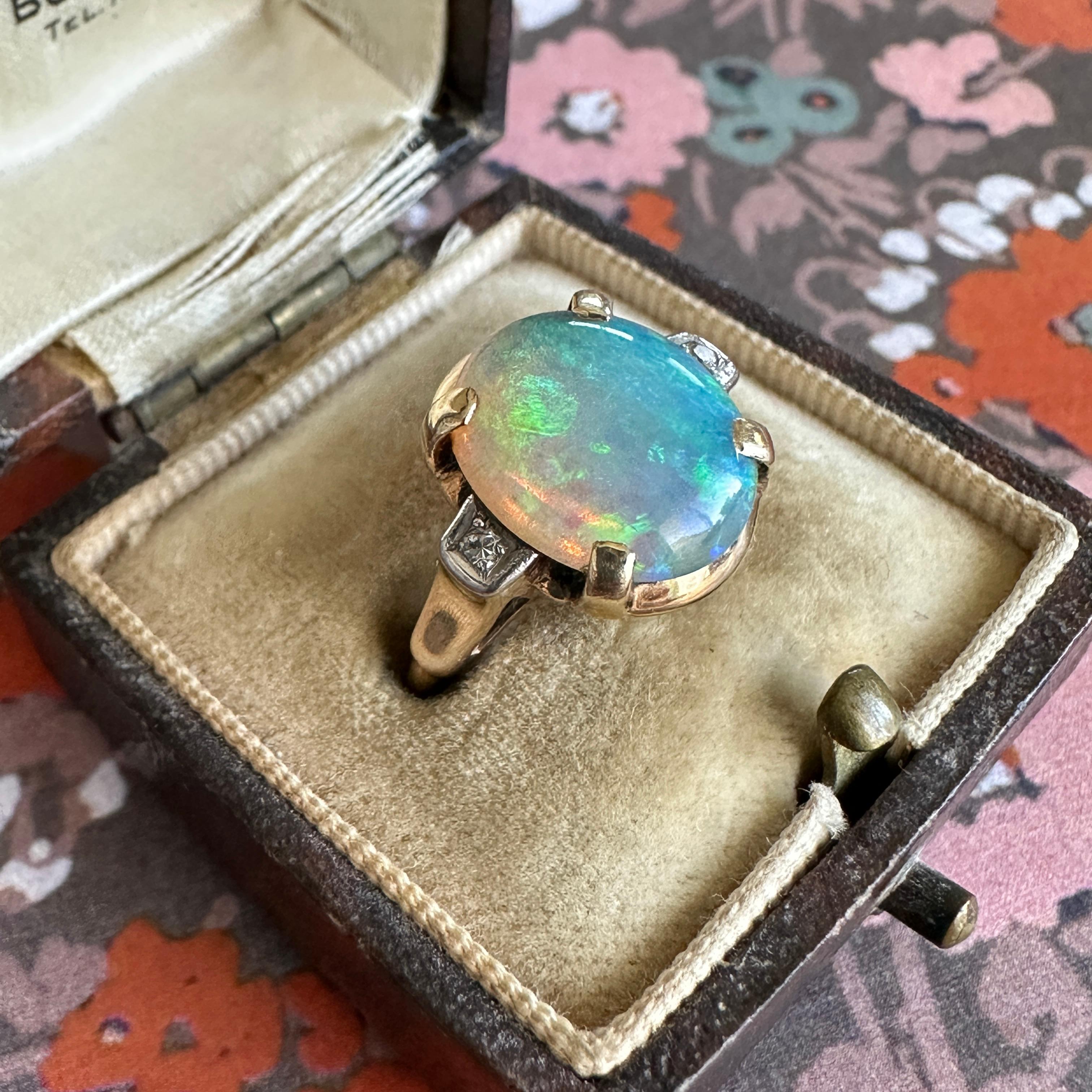 Vintage 1930's Opal Diamond 14K Gold Ring 3