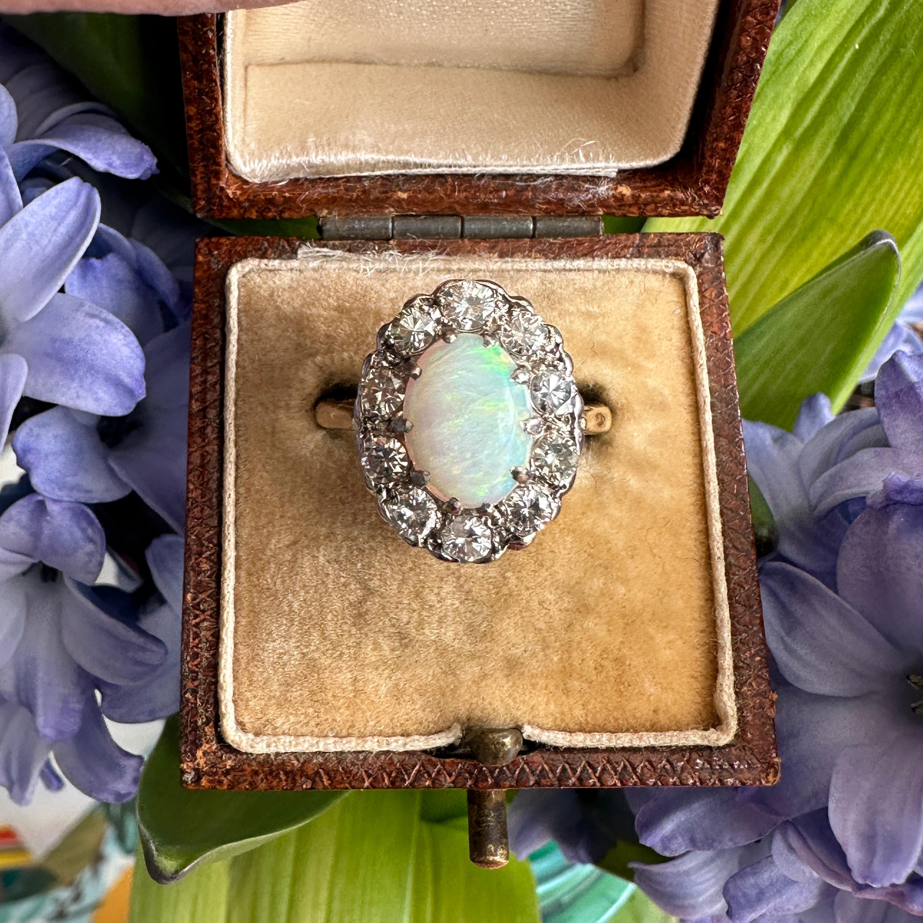Vintage 1930's Opal Diamond Halo 18K Ring For Sale 7