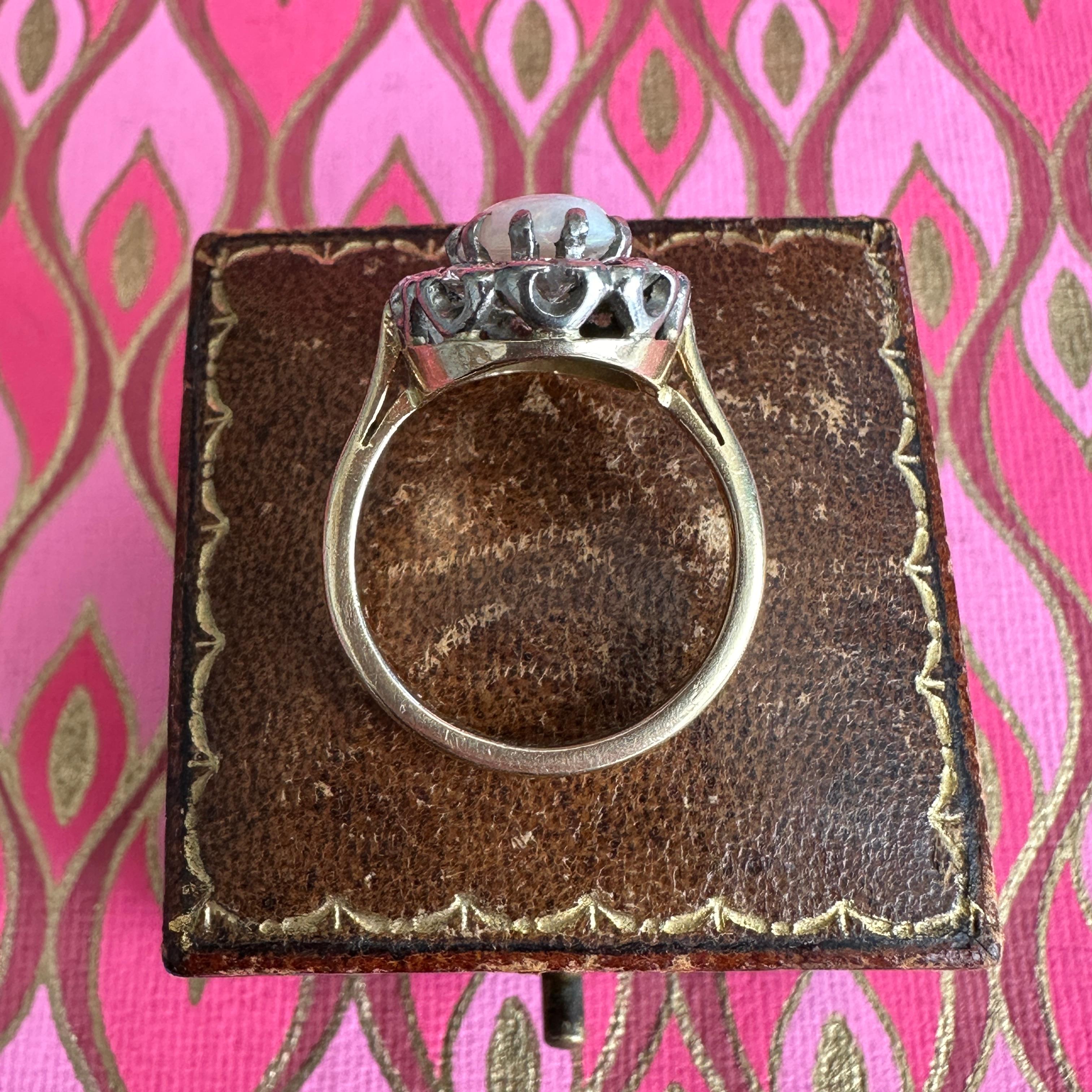 Vintage 1930's Opal Diamond Halo 18K Ring For Sale 12