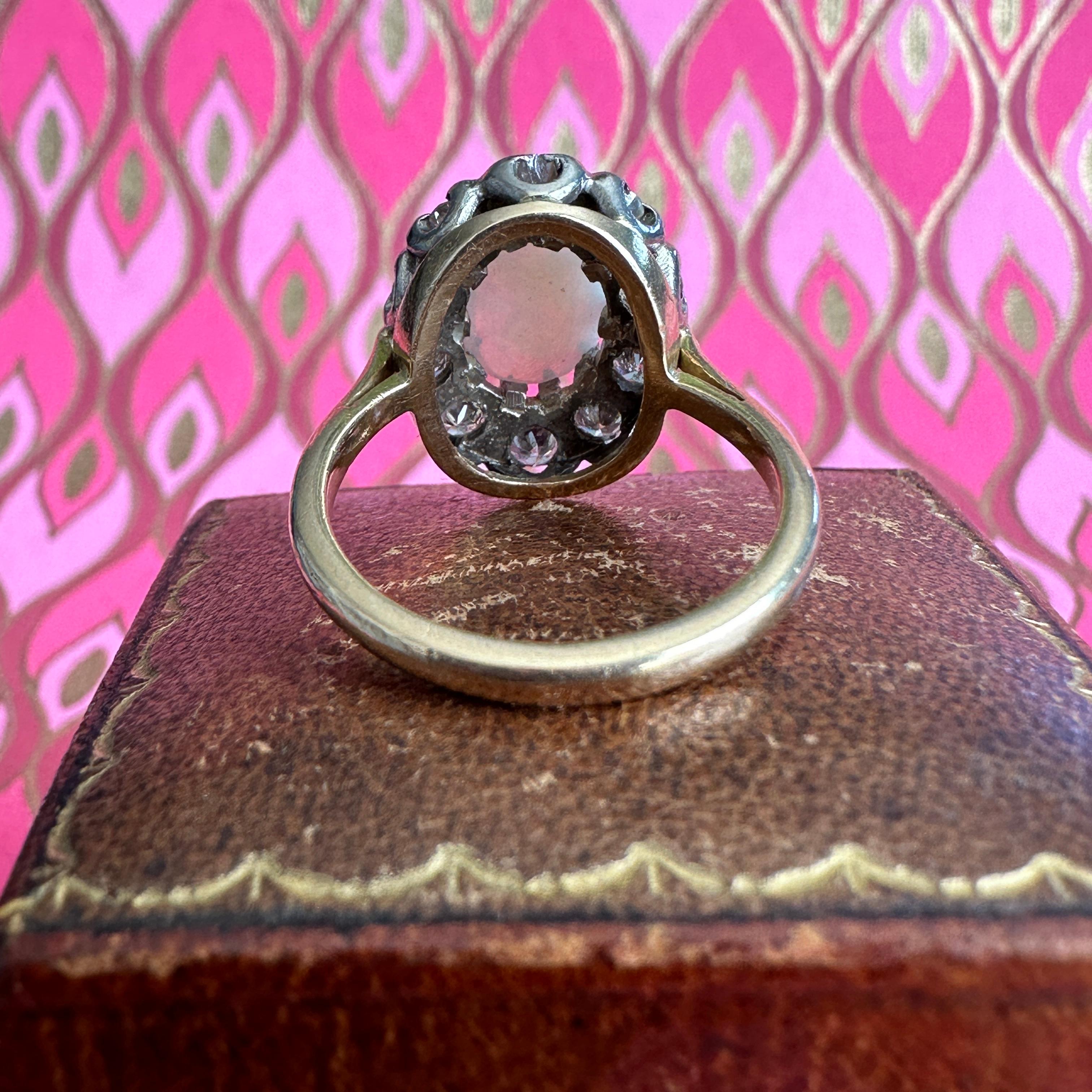 Vintage 1930's Opal Diamond Halo 18K Ring For Sale 13