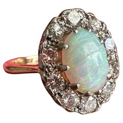 Vintage 1930's Opal Diamond Halo 18K Ring