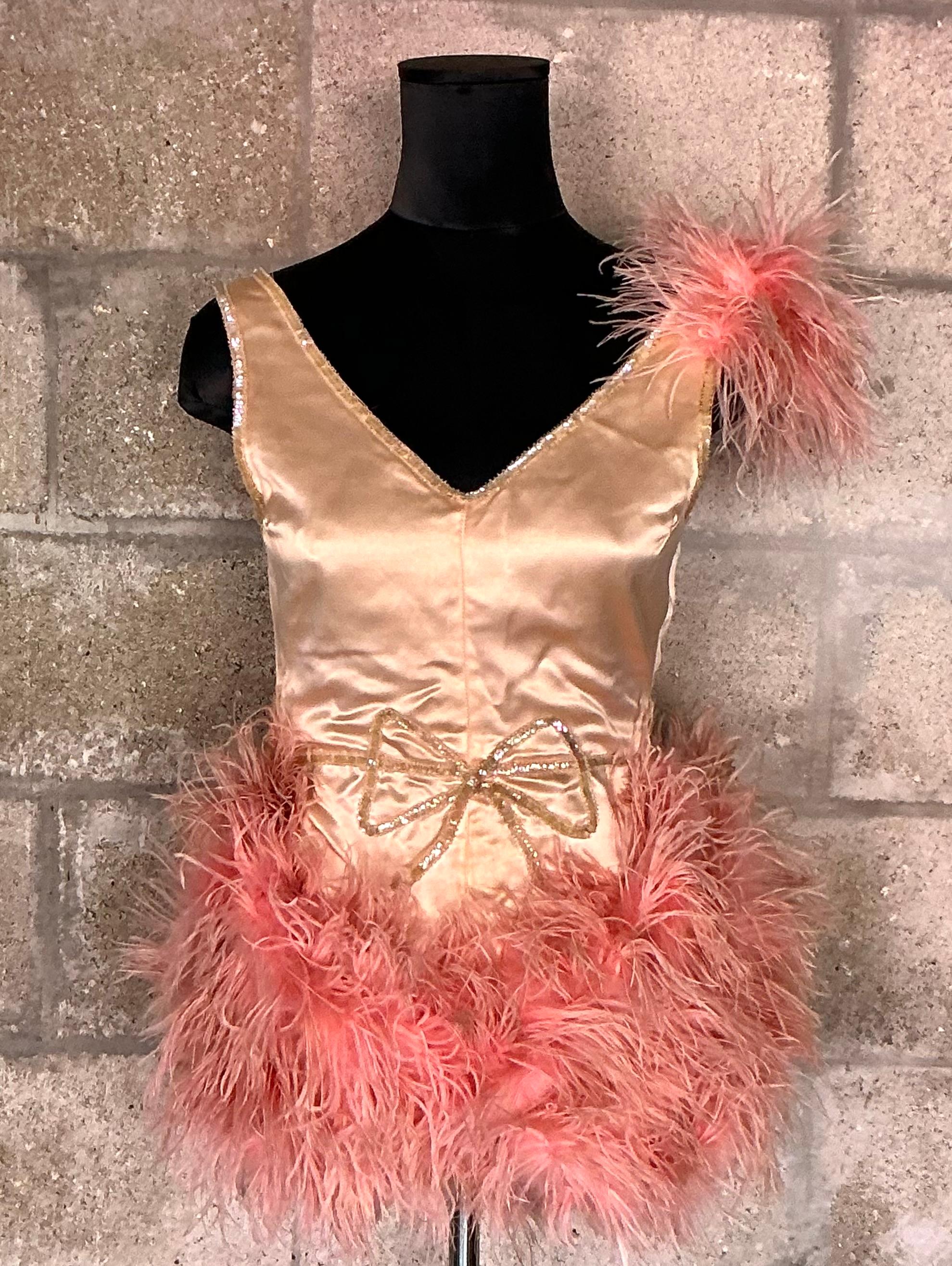 Vintage 1930s Original Maribou Satin Costume In Good Condition For Sale In Lake Worth Beach, FL