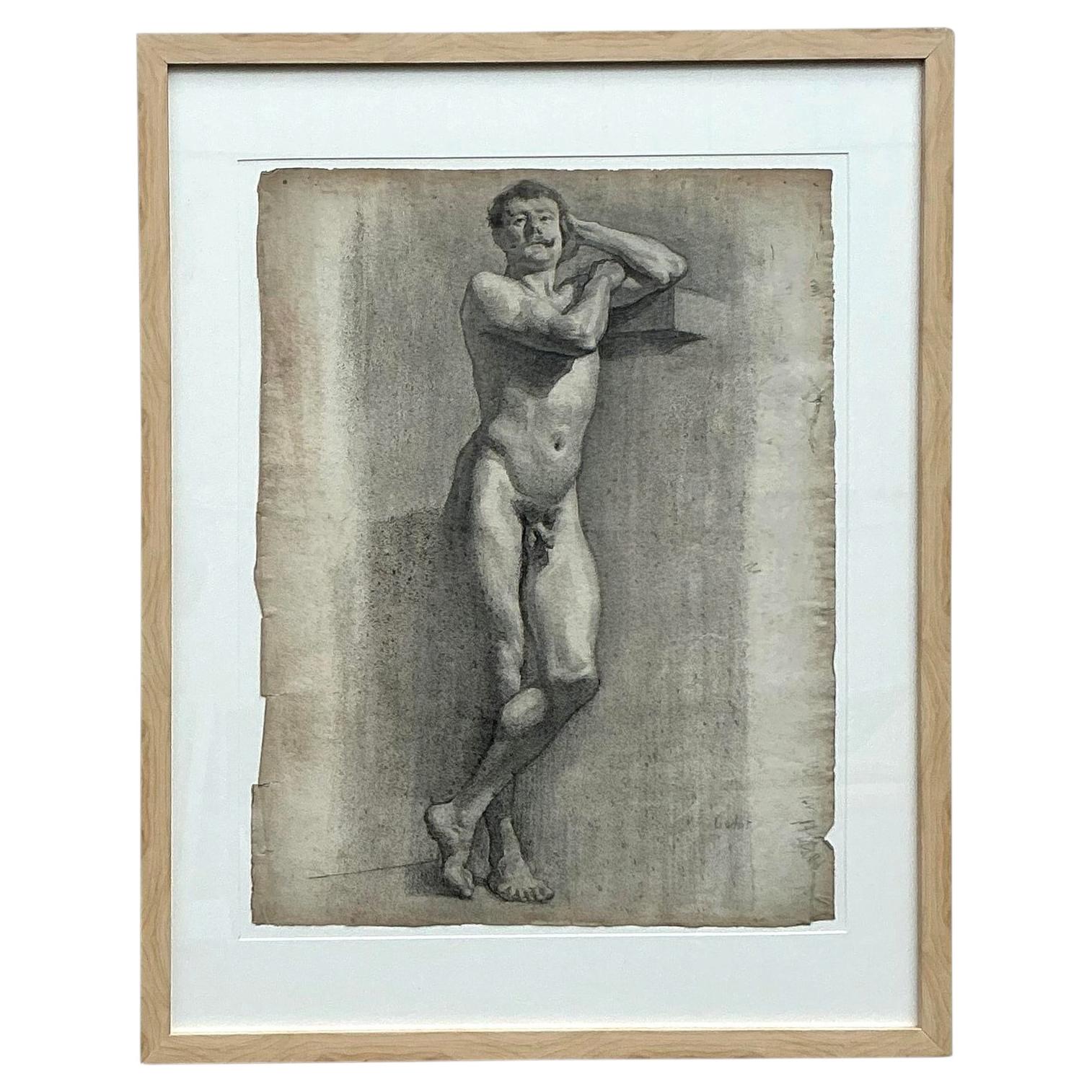 Vintage 1930s Original Bleistiftskizze von Mann