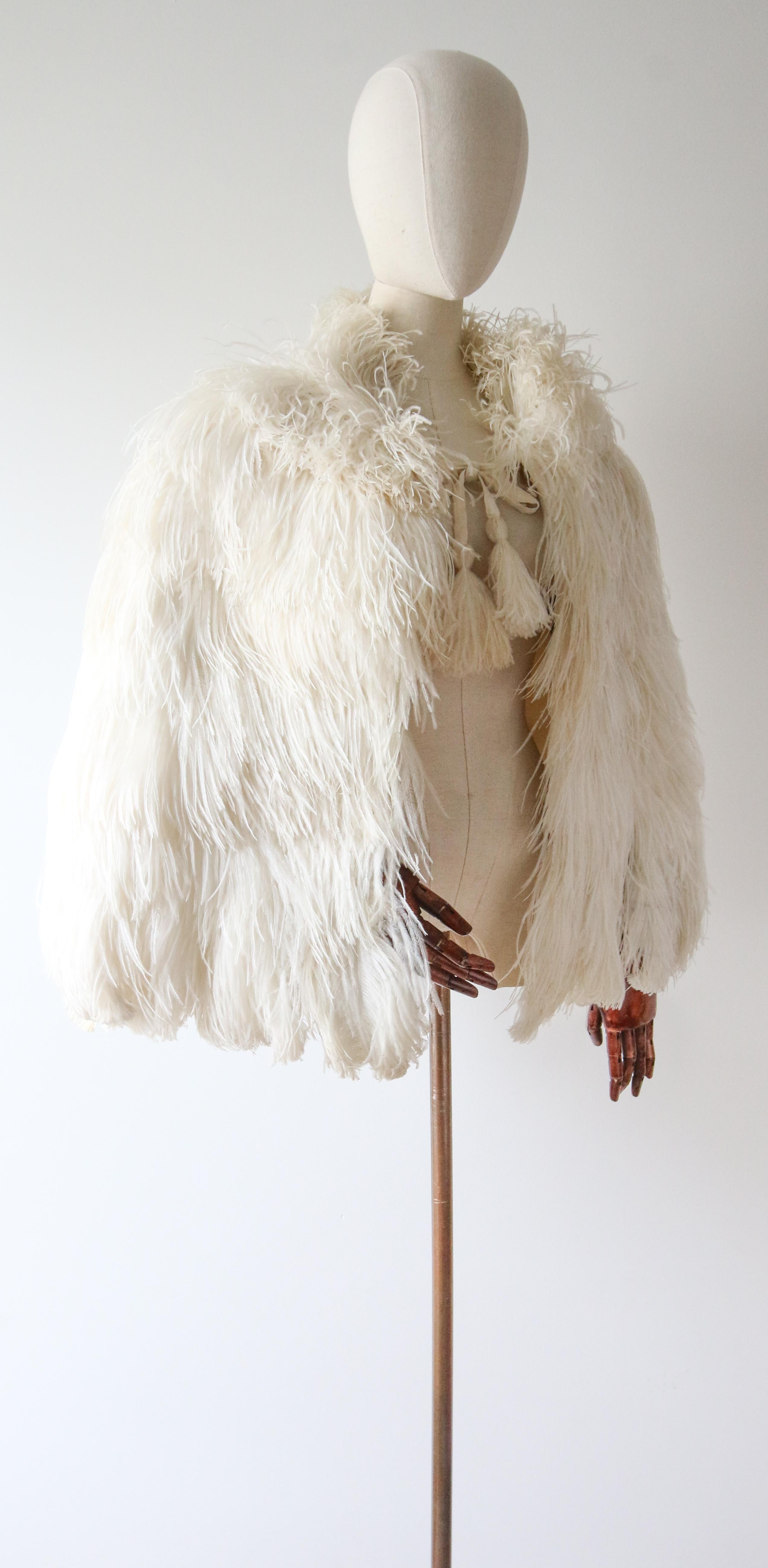 Women's or Men's Vintage 1930's Ostrich Feather Shoulder Cape Art Deco Feather Cape 