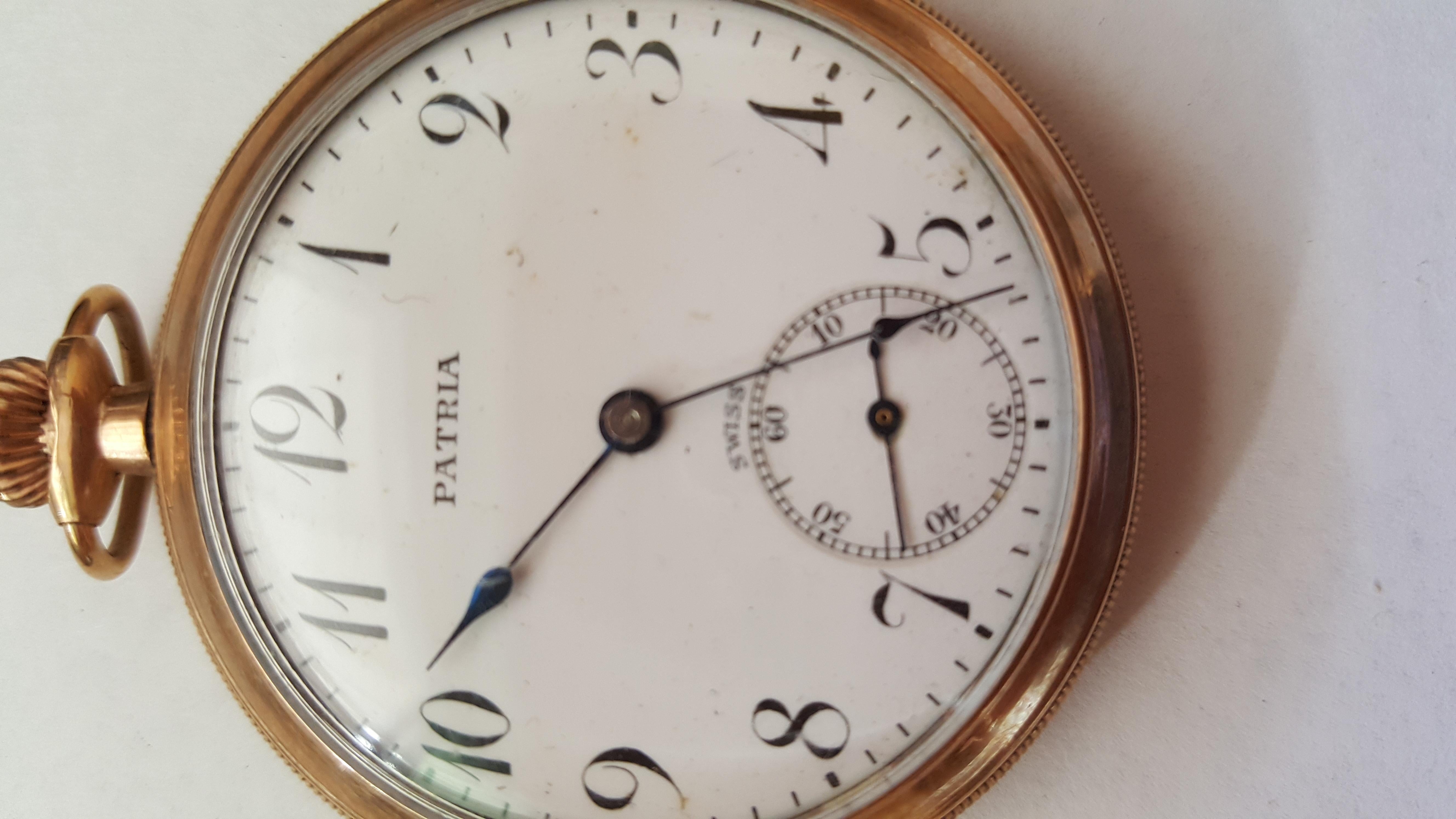 Vintage 1930s Patina Pocket Watch, Working, Self Winding, Very Good Condition In Good Condition In Rancho Santa Fe, CA