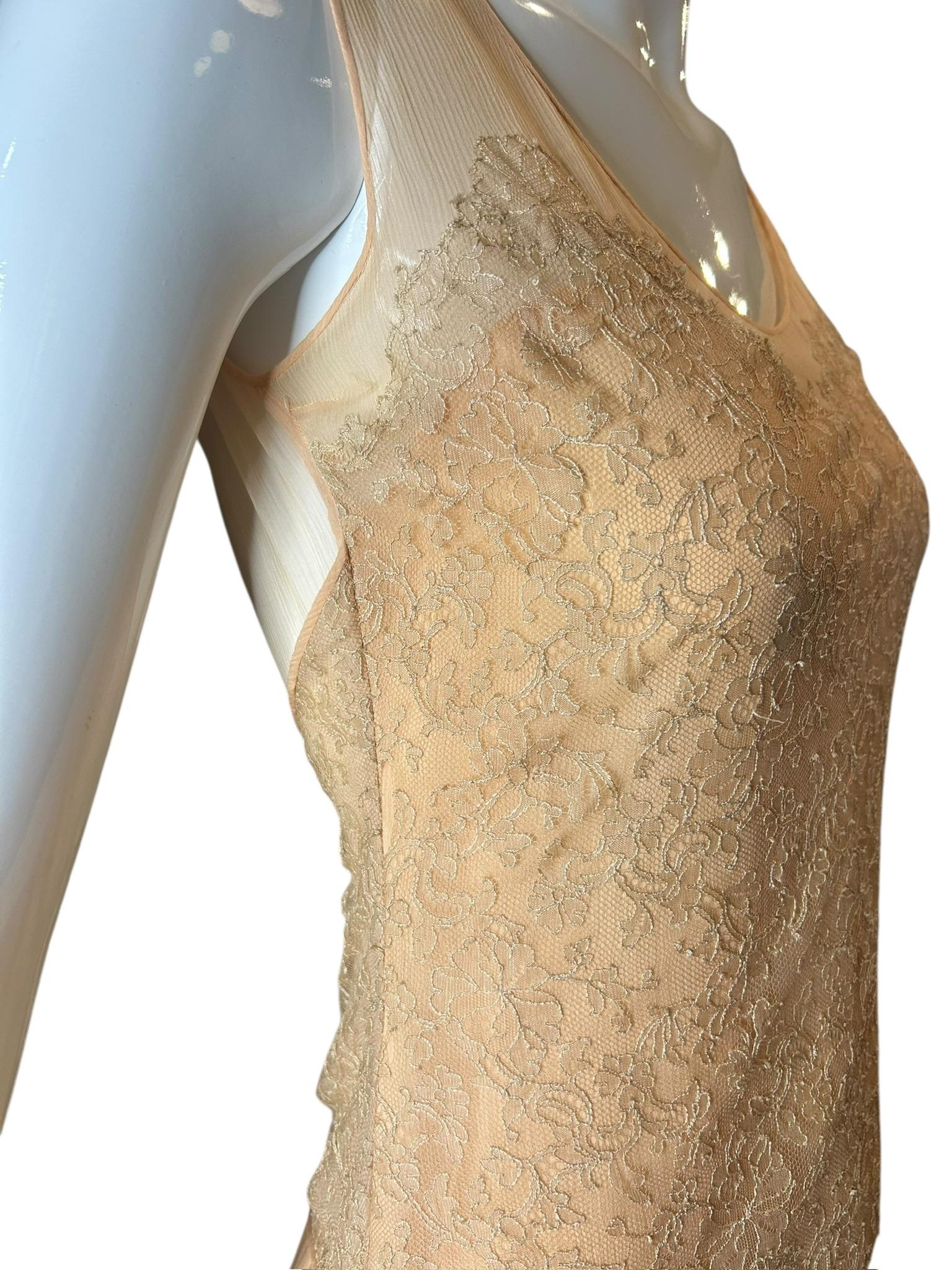 Vintage 1930s Pfirsich Spitze und Seide Chiffon Drop-Waist Abendkleid im Angebot 8